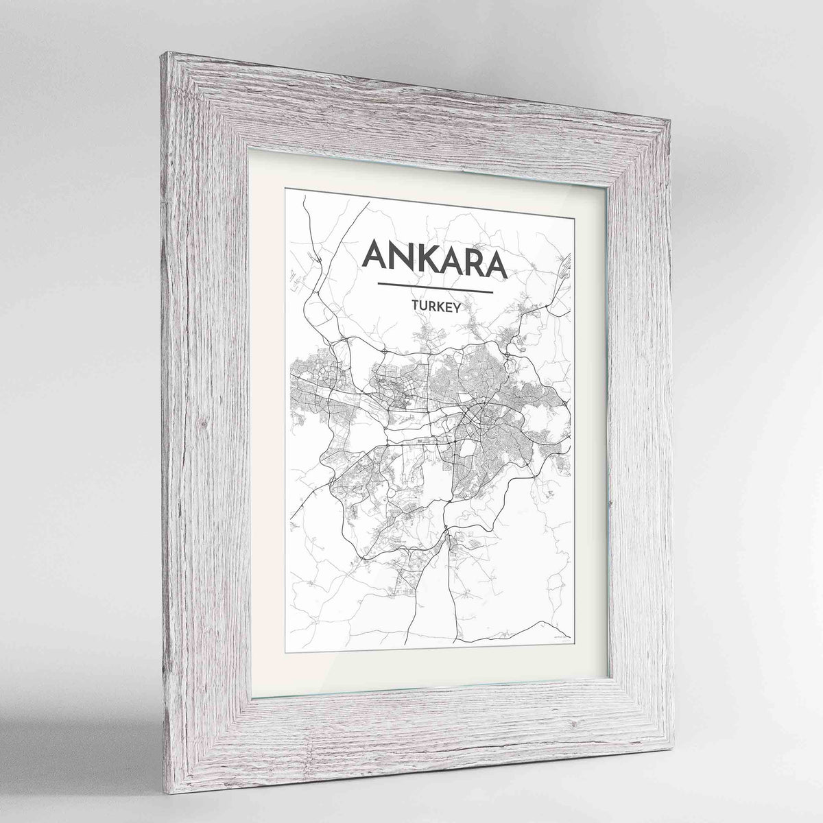 Framed Ankara Map Art Print 24x36&quot; Western White frame Point Two Design Group