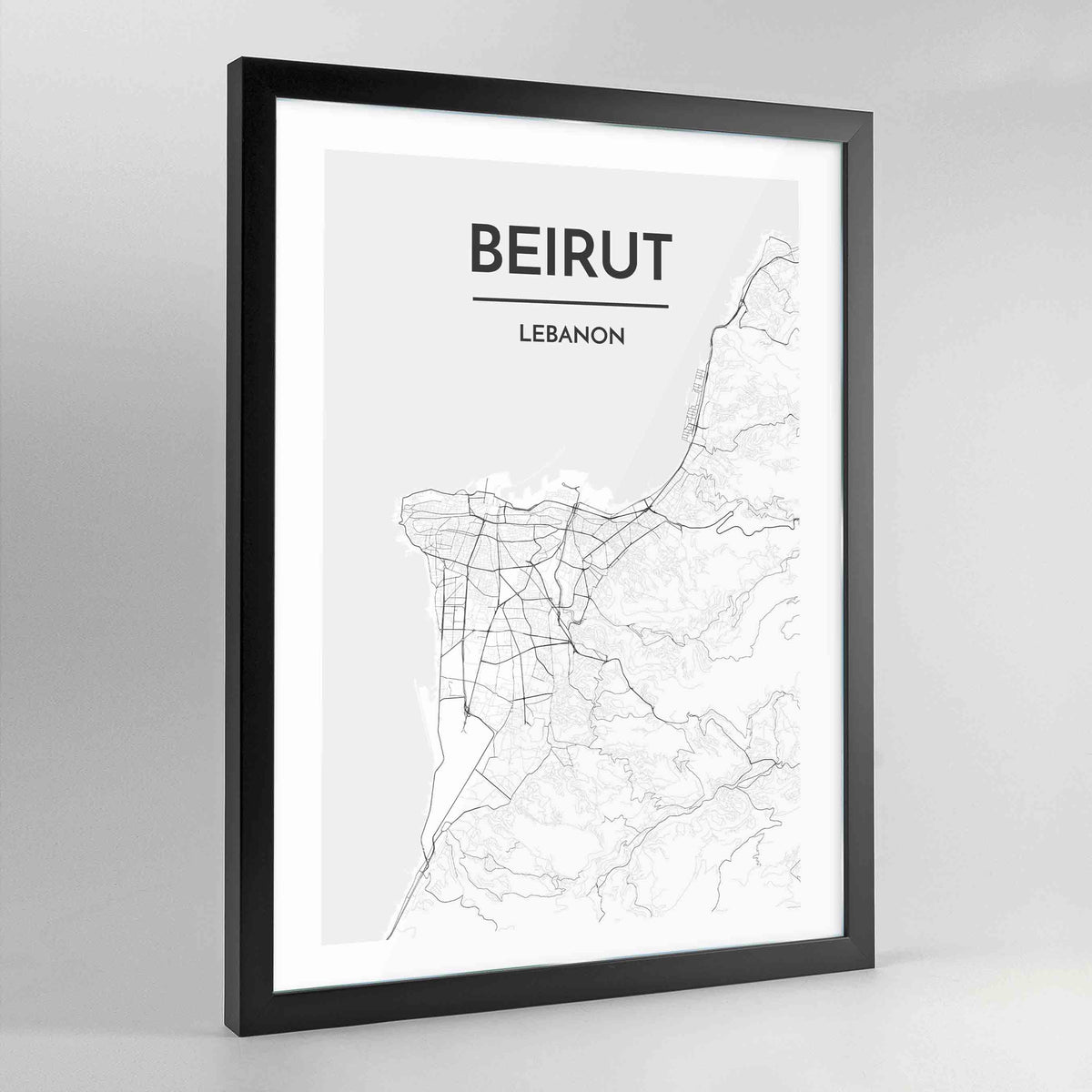 Beirut Map Art Print - Framed