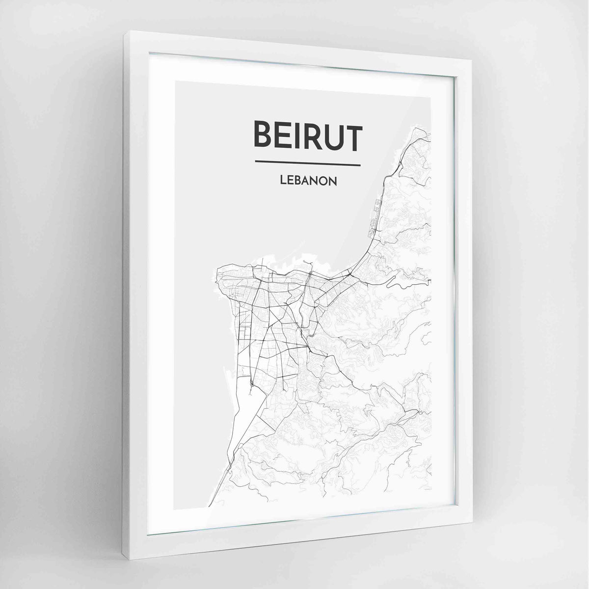 Beirut Map Art Print - Framed