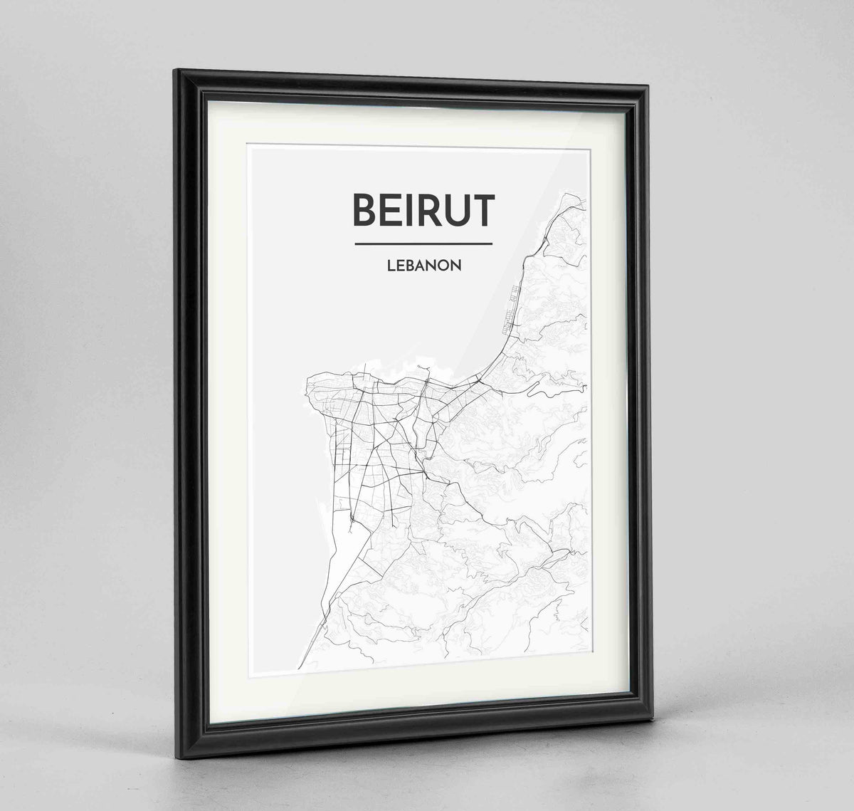 Framed Beirut Map Art Print 24x36&quot; Traditional Black frame Point Two Design Group