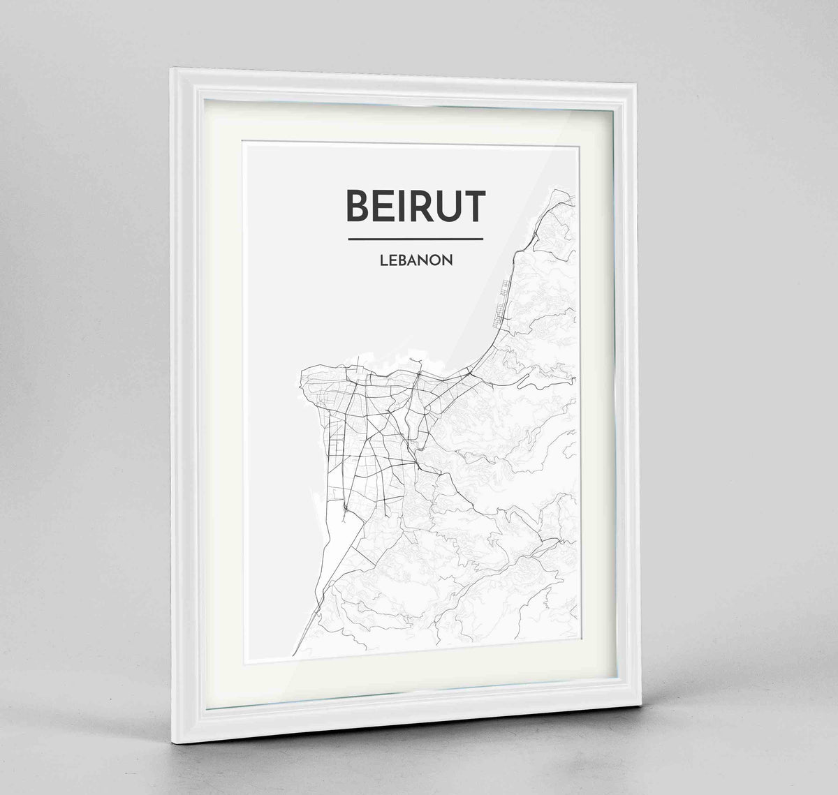 Framed Beirut Map Art Print 24x36&quot; Traditional White frame Point Two Design Group
