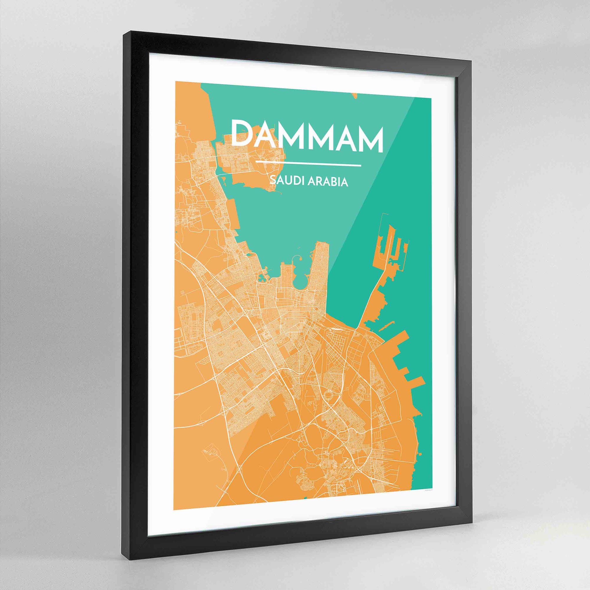 Framed Dammam Map Art Print - Point Two Design