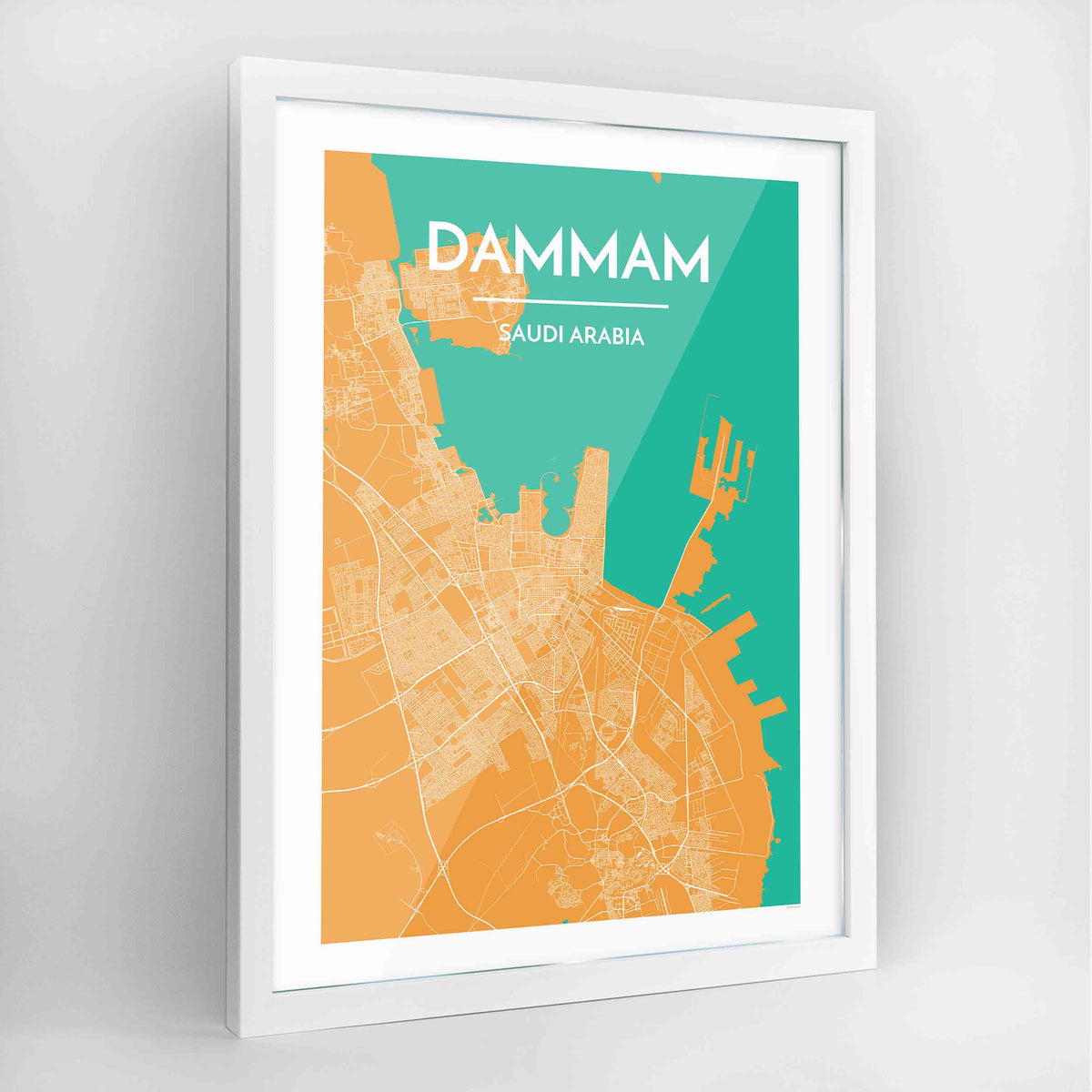 Dammam Map Art Print - Framed
