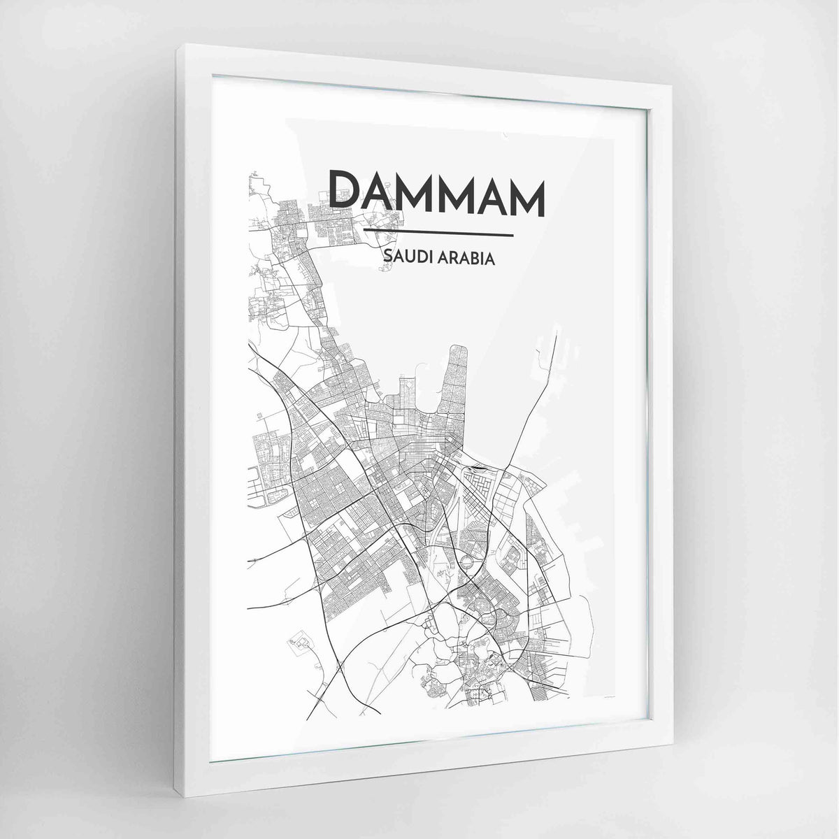 Dammam Map Art Print - Framed