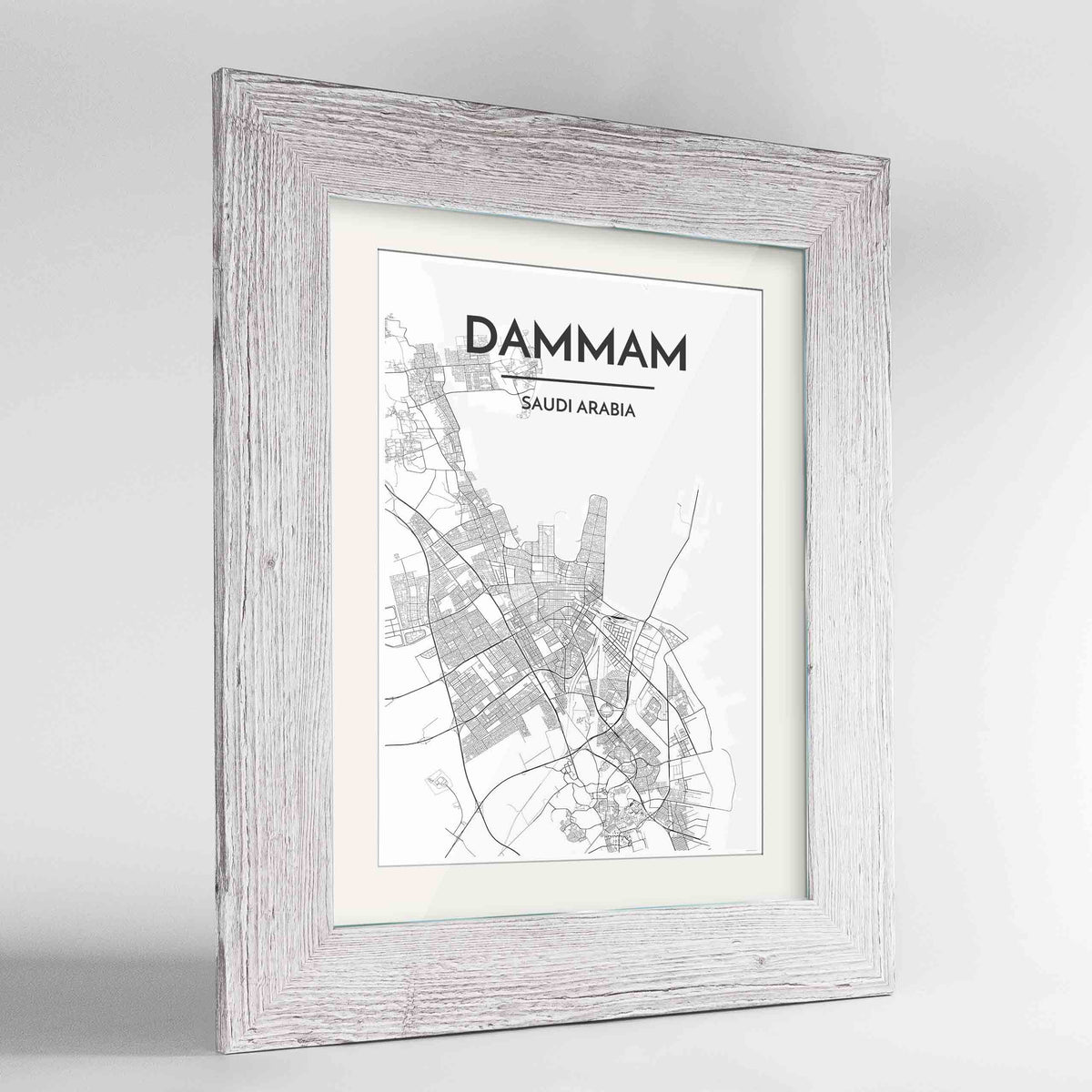 Framed Dammam Map Art Print 24x36&quot; Western White frame Point Two Design Group