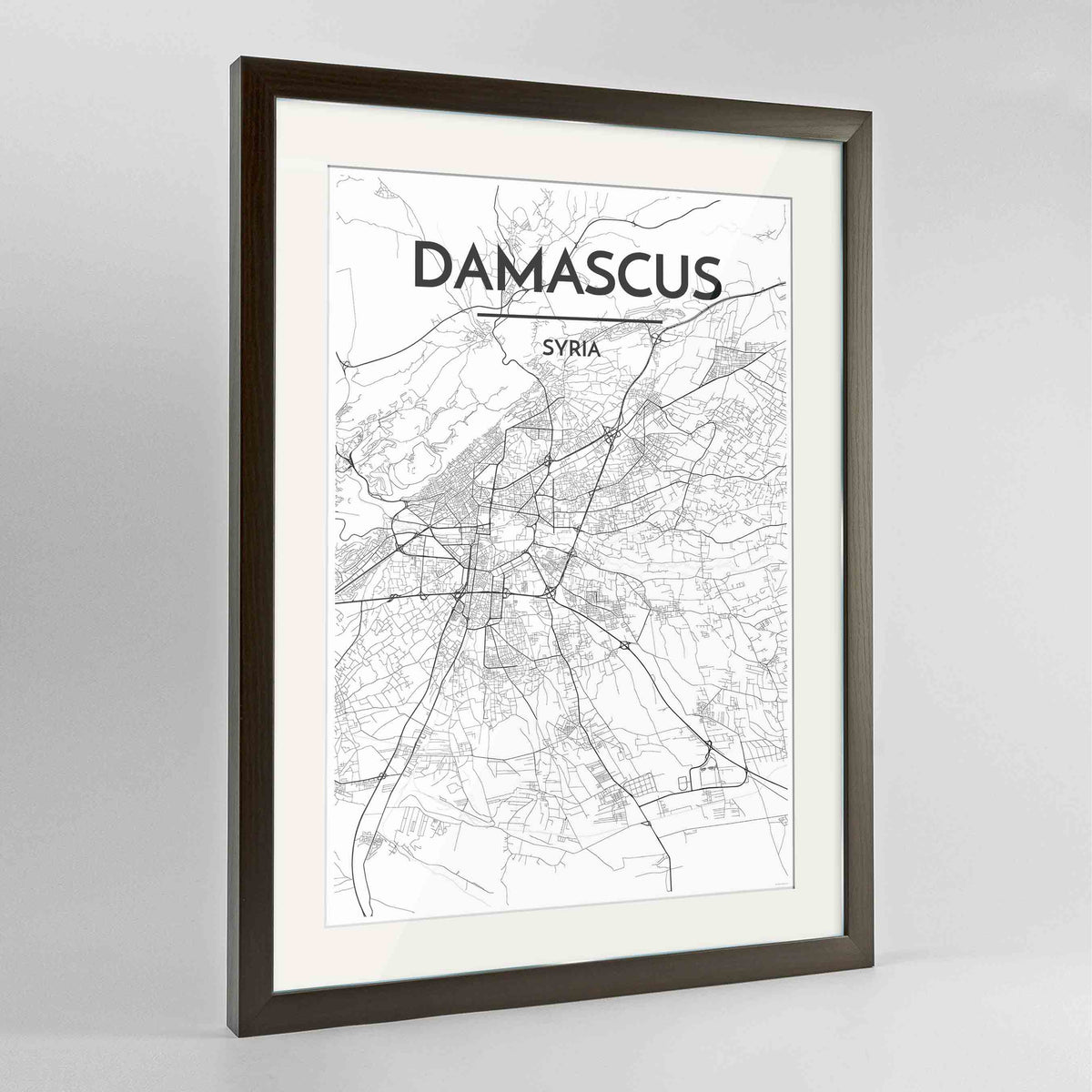 Framed Damascus Map Art Print 24x36&quot; Contemporary Walnut frame Point Two Design Group