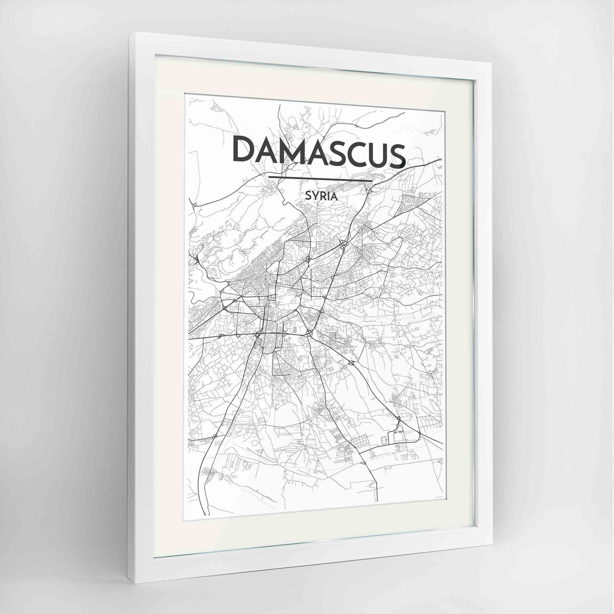 Framed Damascus Map Art Print 24x36&quot; Contemporary White frame Point Two Design Group