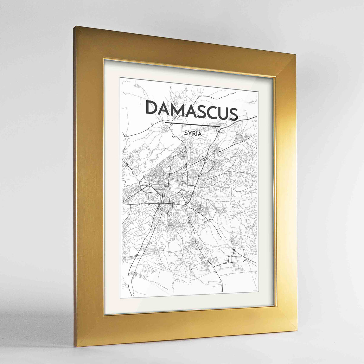 Framed Damascus Map Art Print 24x36&quot; Gold frame Point Two Design Group