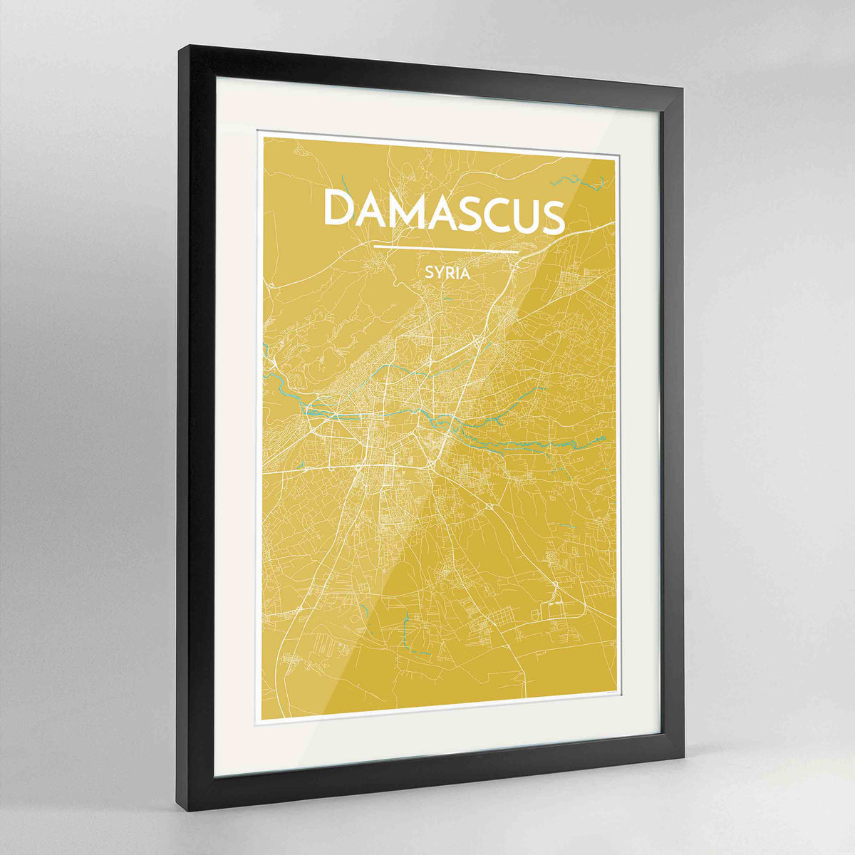 Framed Damascus Map Art Print 24x36&quot; Contemporary Black frame Point Two Design Group