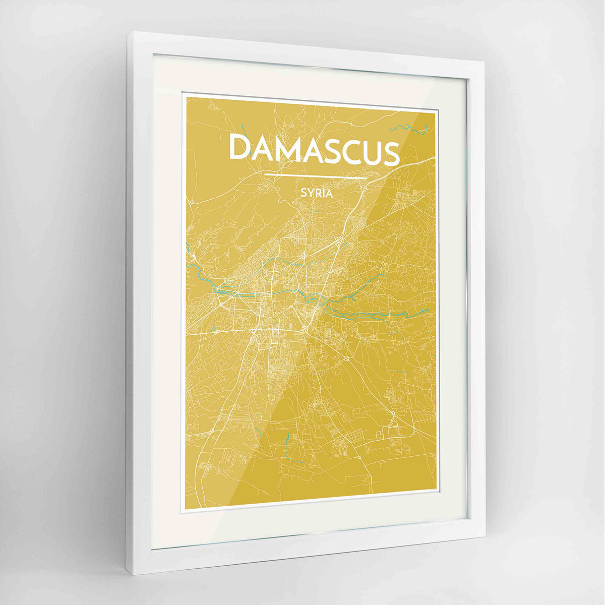 Framed Damascus Map Art Print 24x36&quot; Contemporary White frame Point Two Design Group