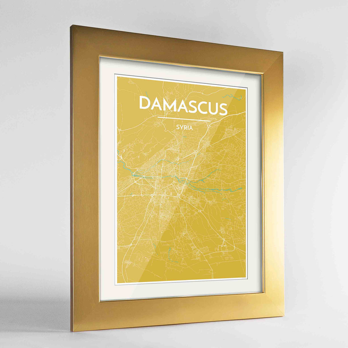 Framed Damascus Map Art Print 24x36&quot; Gold frame Point Two Design Group