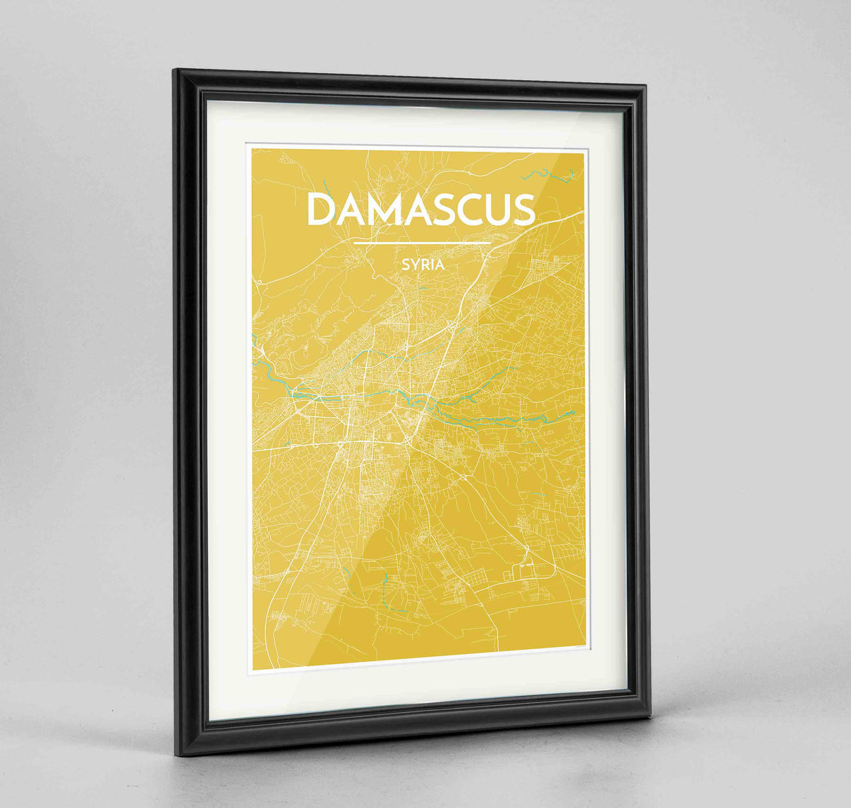Framed Damascus Map Art Print 24x36&quot; Traditional Black frame Point Two Design Group