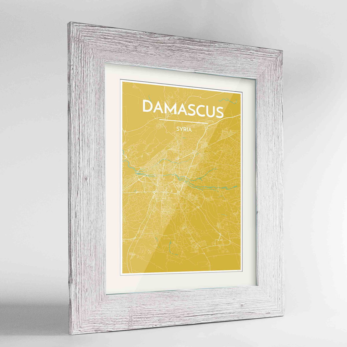Framed Damascus Map Art Print 24x36&quot; Western White frame Point Two Design Group