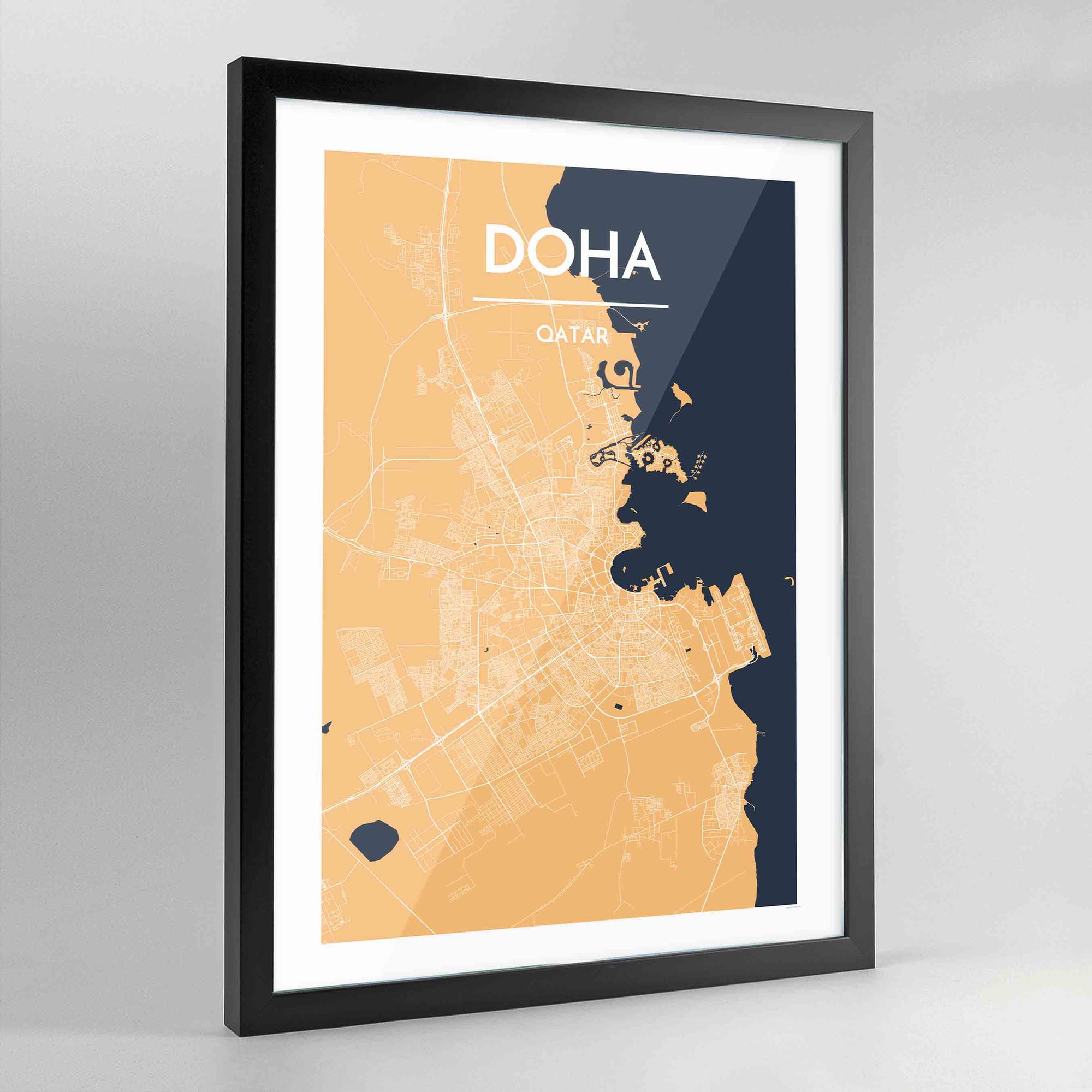 Framed Doha Map Art Print - Point Two Design