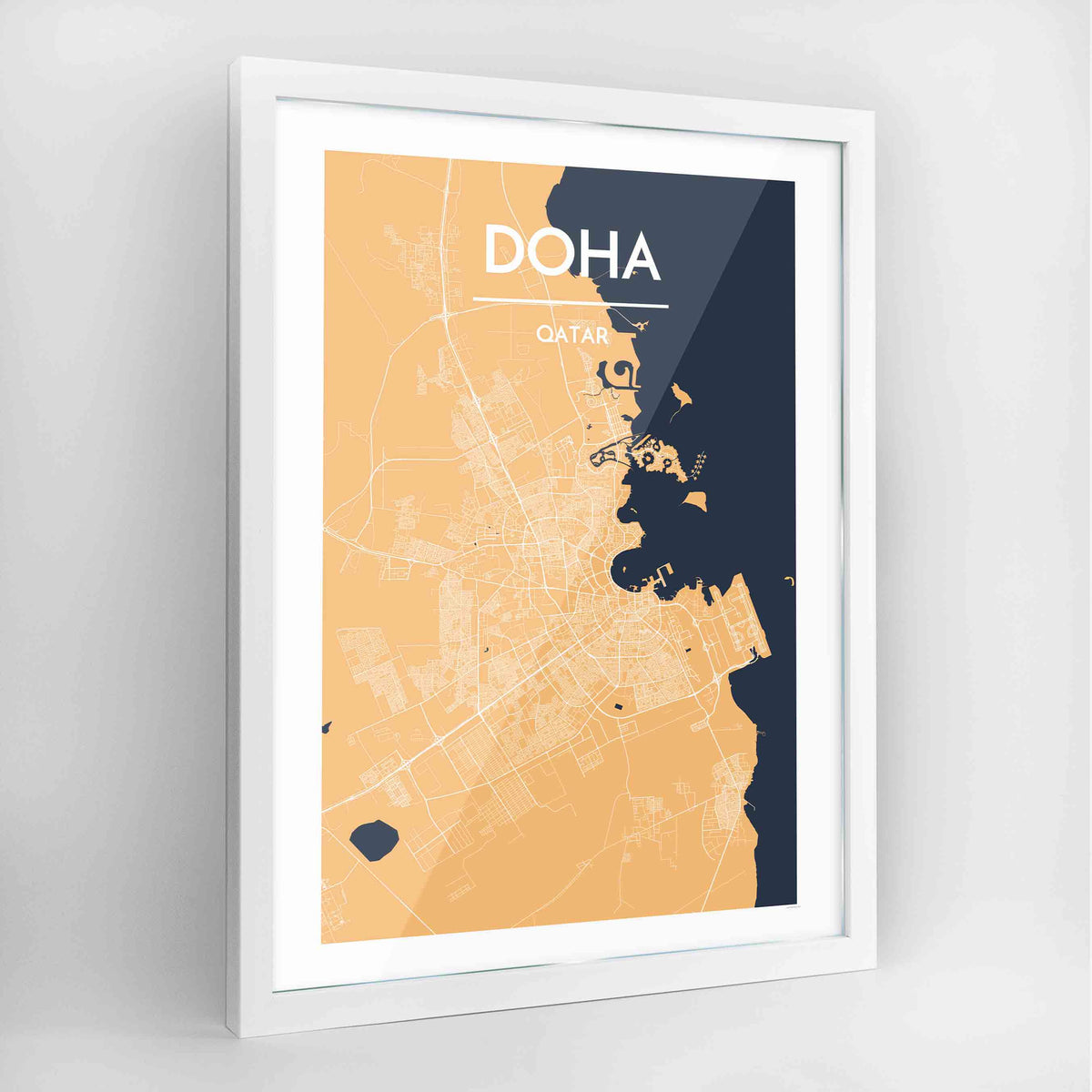 Doha Map Art Print - Framed