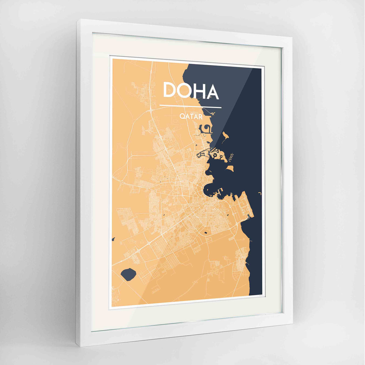 Framed Doha Map Art Print 24x36&quot; Contemporary White frame Point Two Design Group