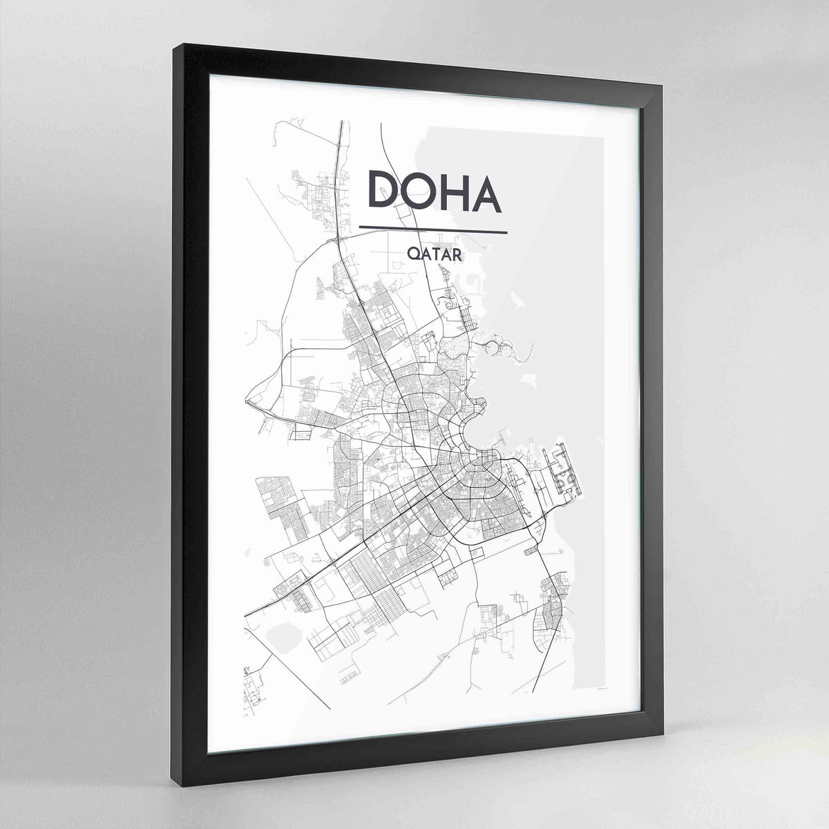 Doha Map Art Print - Framed