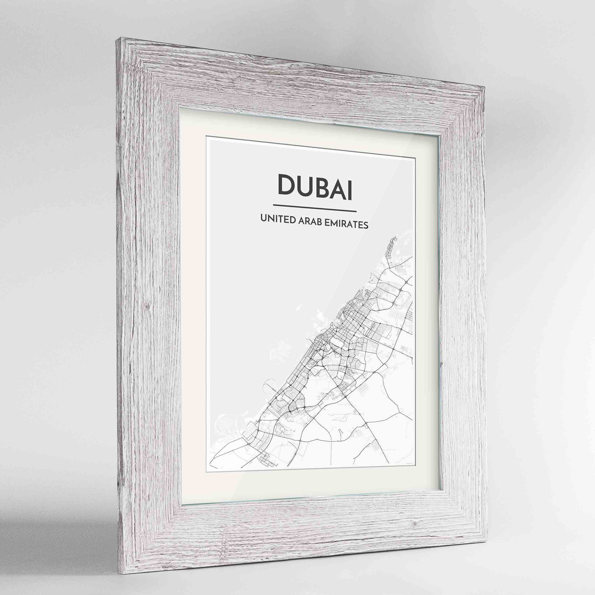 Framed Dubai Map Art Print 24x36&quot; Western White frame Point Two Design Group