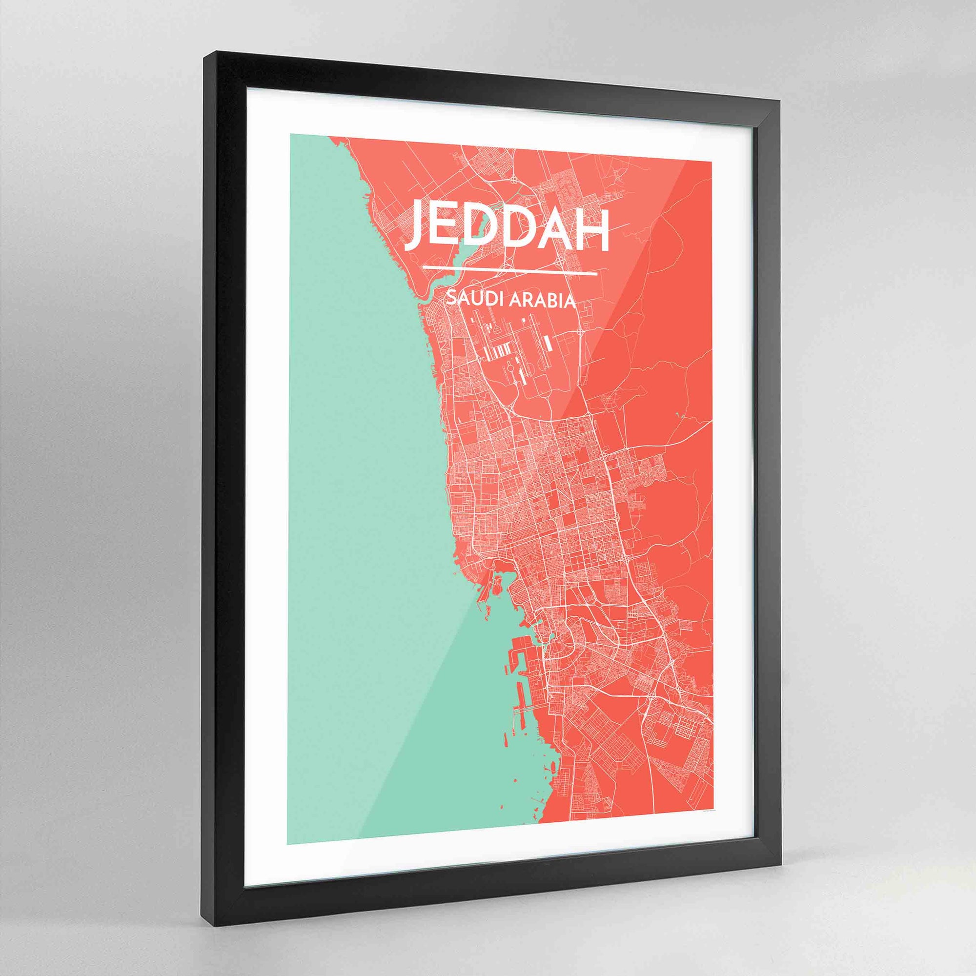 Framed Jeddah City Map Art Print - Point Two Design