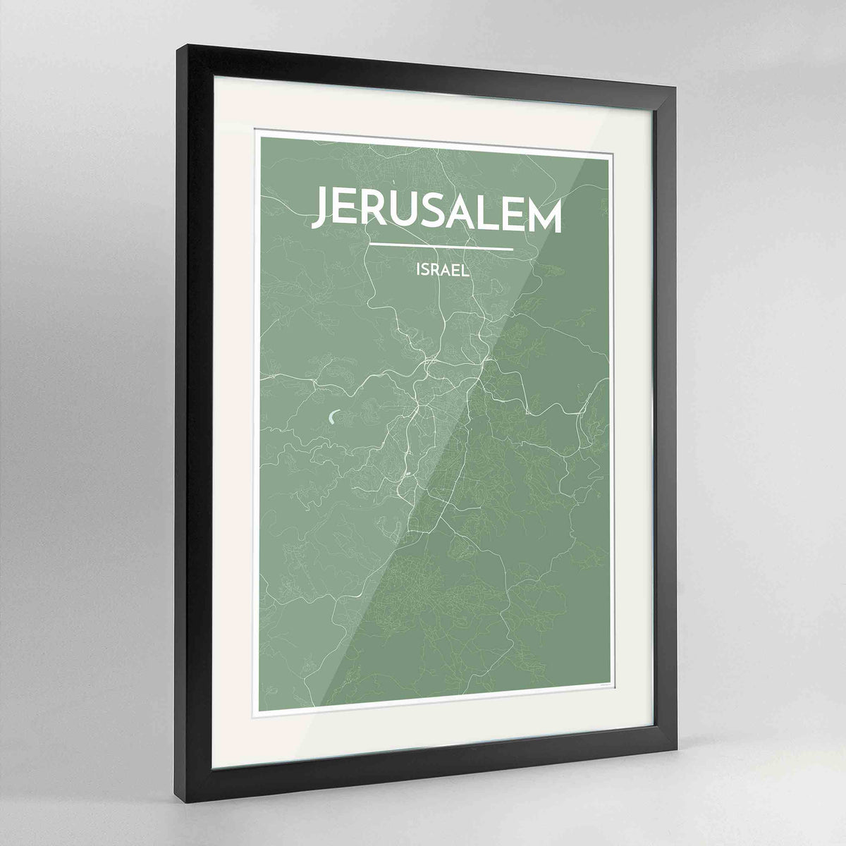 Framed Jerusalem Map Art Print 24x36&quot; Contemporary Black frame Point Two Design Group