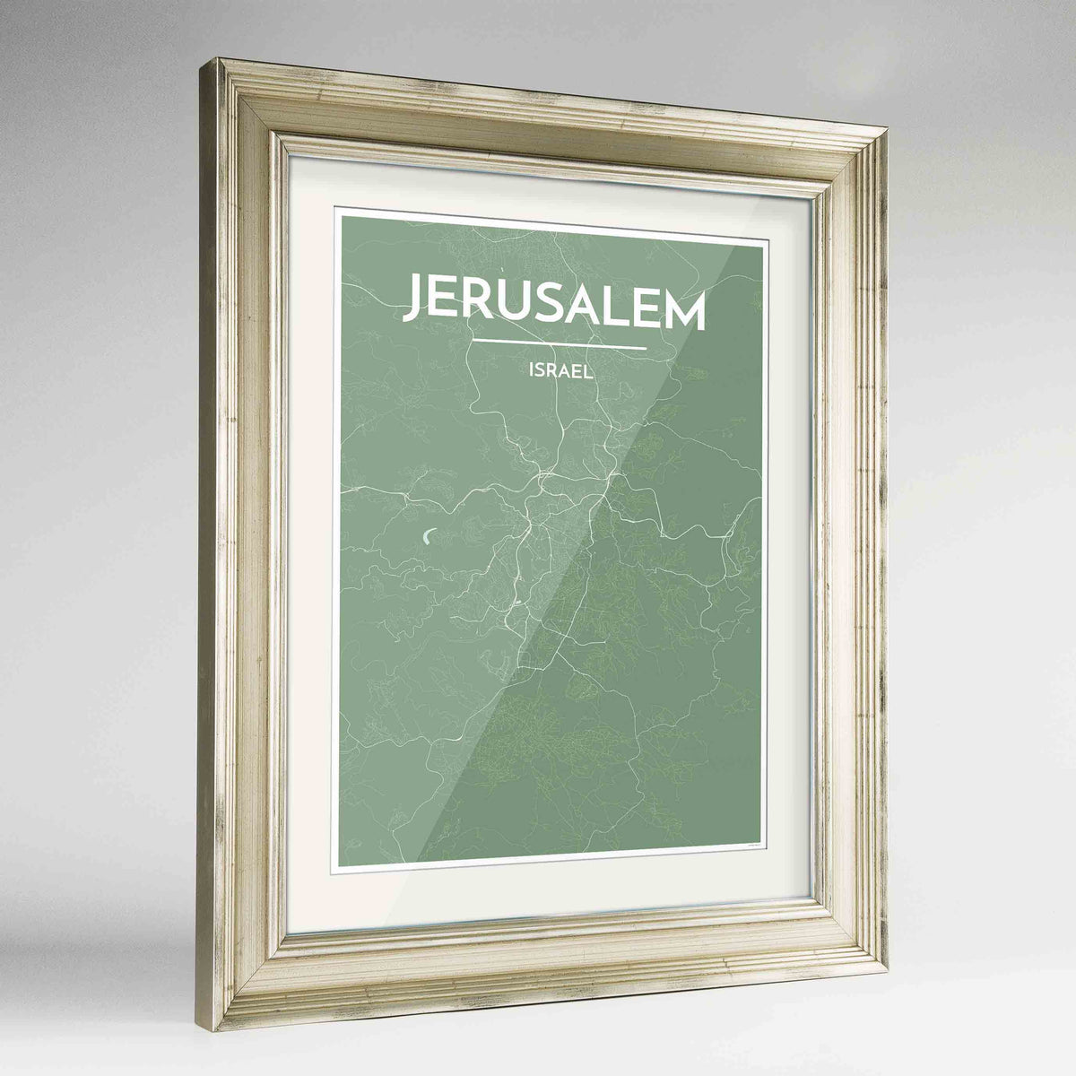 Framed Jerusalem Map Art Print 24x36&quot; Champagne frame Point Two Design Group