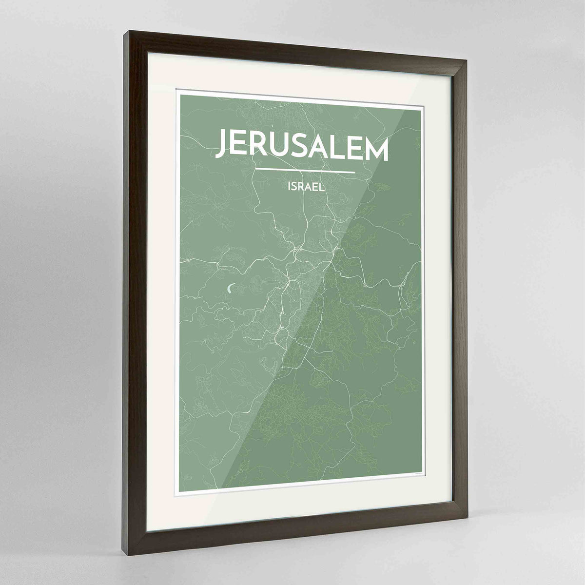 Framed Jerusalem Map Art Print 24x36&quot; Contemporary Walnut frame Point Two Design Group