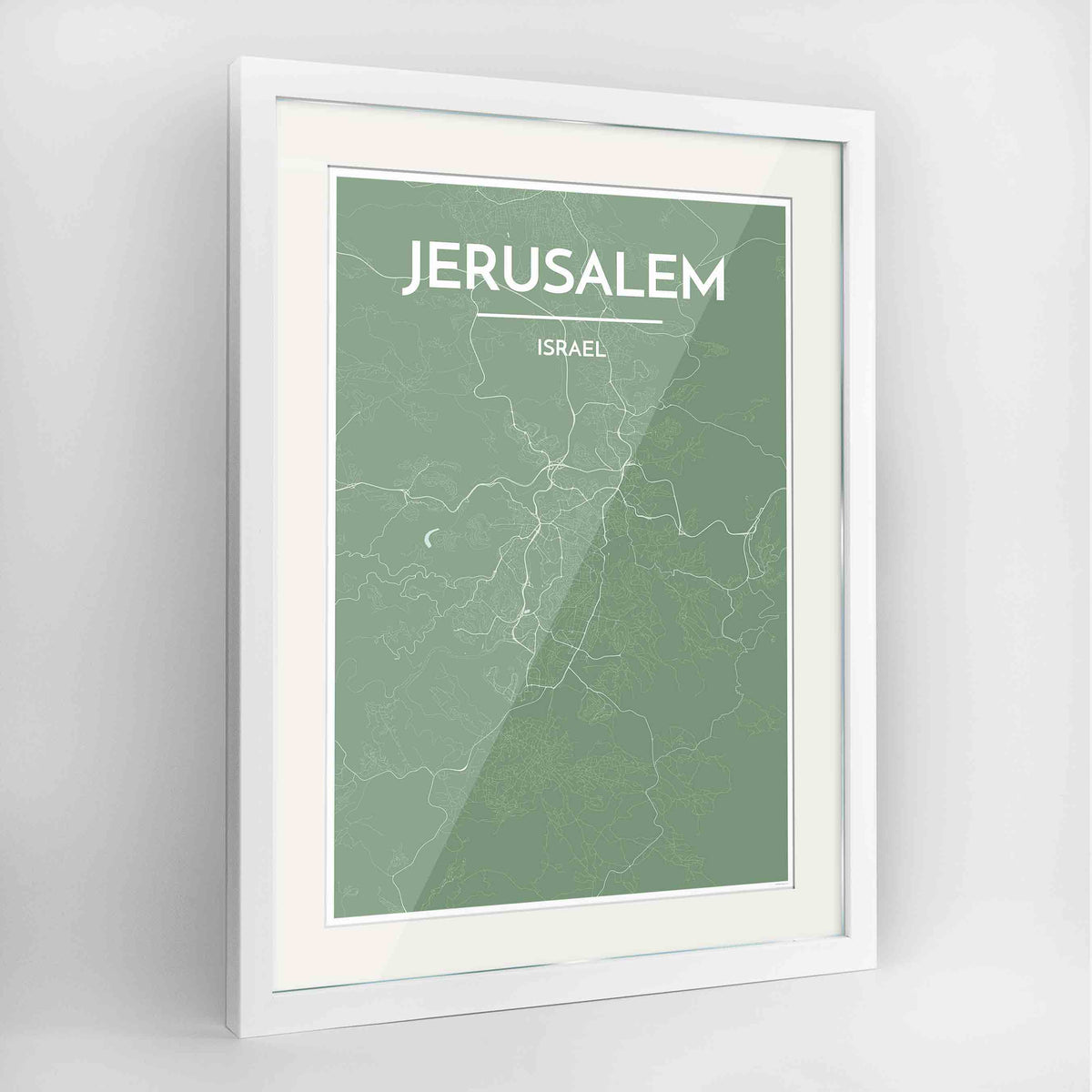 Framed Jerusalem Map Art Print 24x36&quot; Contemporary White frame Point Two Design Group