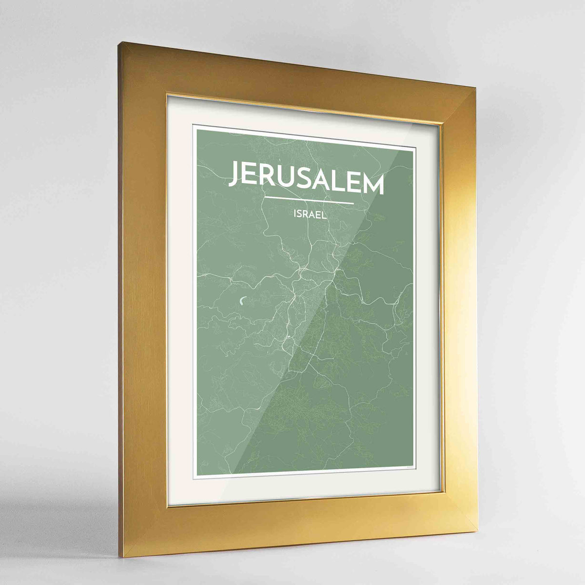 Framed Jerusalem Map Art Print 24x36&quot; Gold frame Point Two Design Group