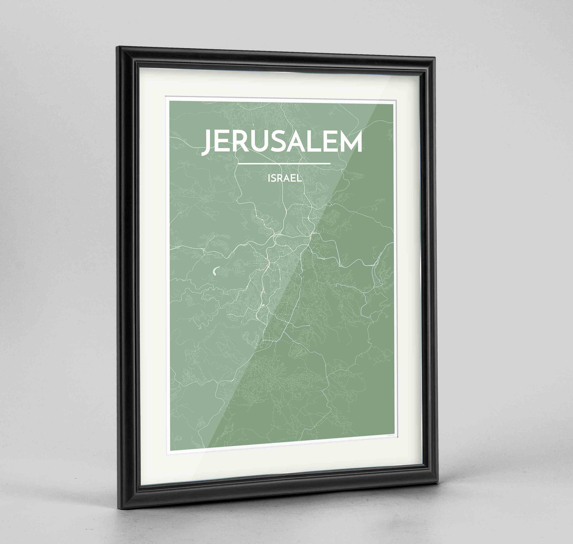 Framed Jerusalem Map Art Print 24x36" Traditional Black frame Point Two Design Group