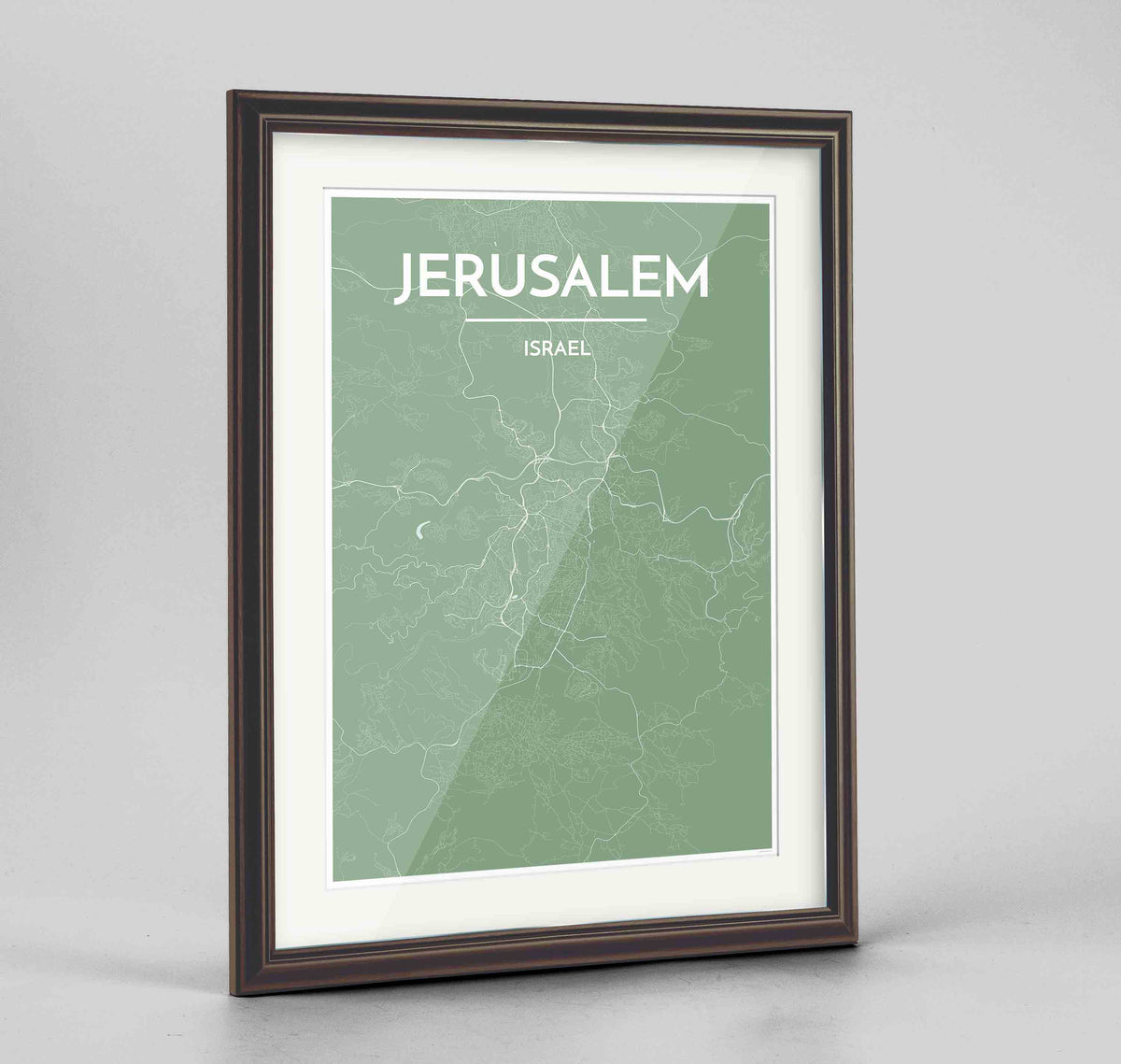 Framed Jerusalem Map Art Print 24x36&quot; Traditional Walnut frame Point Two Design Group