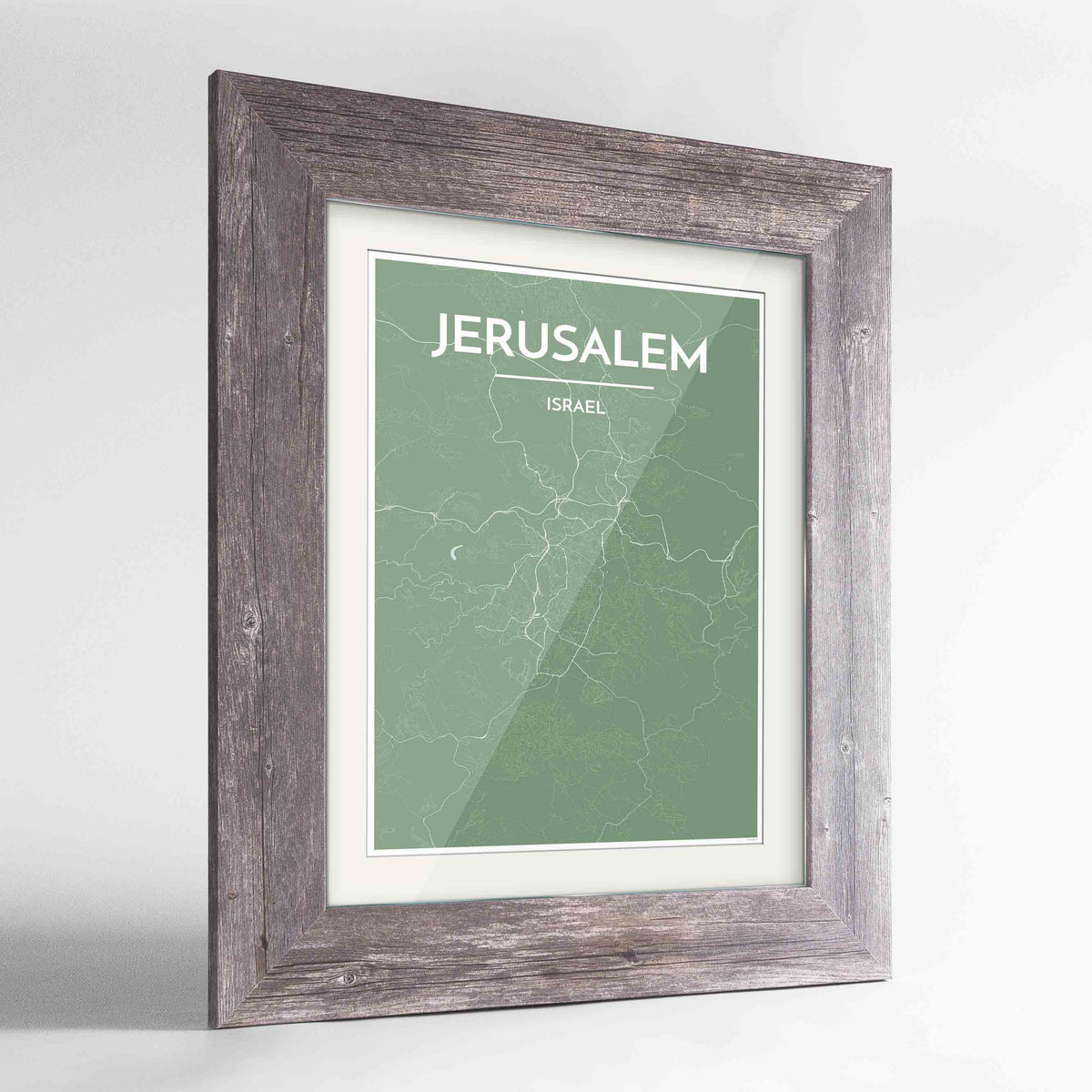 Framed Jerusalem Map Art Print 24x36&quot; Western Grey frame Point Two Design Group