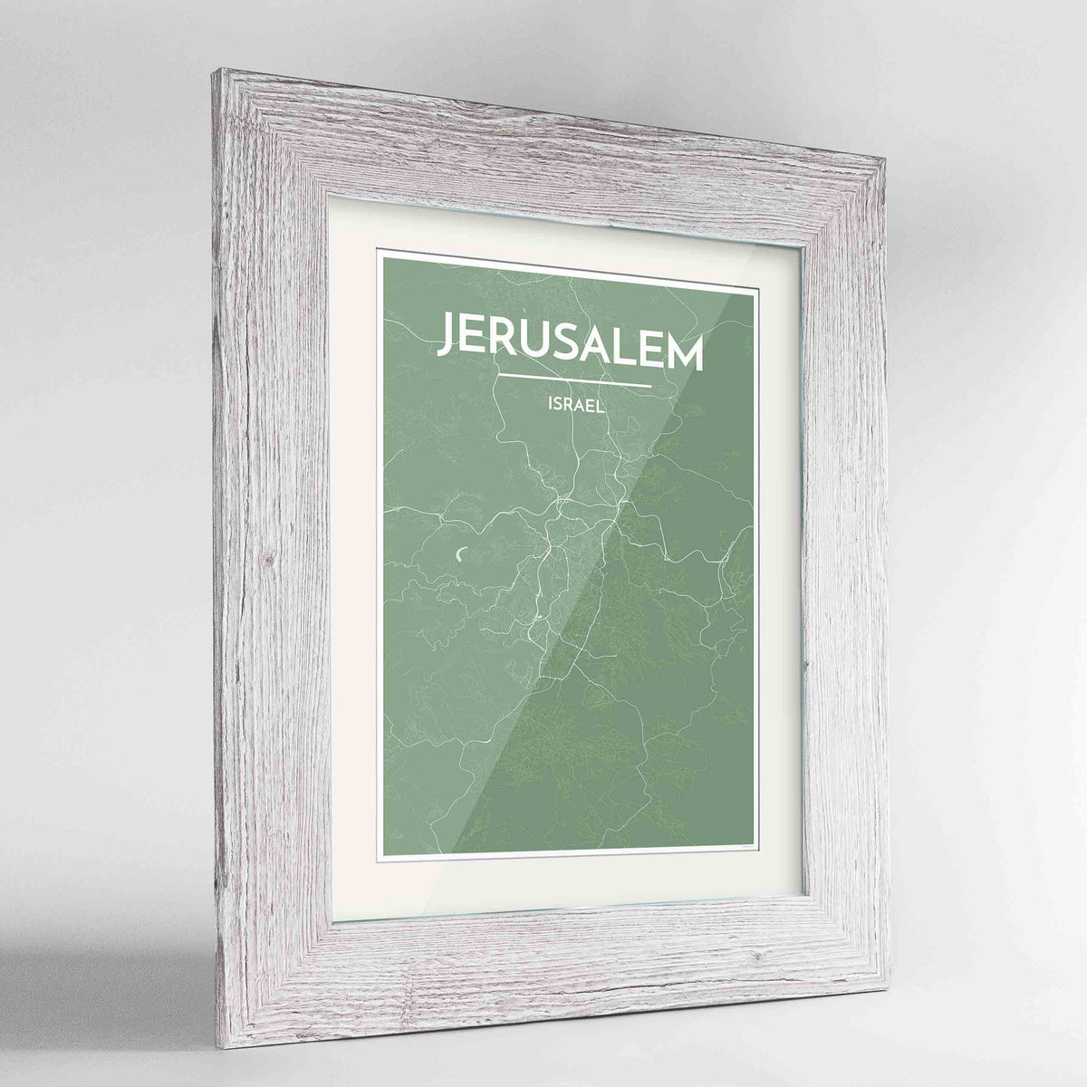 Framed Jerusalem Map Art Print 24x36&quot; Western White frame Point Two Design Group