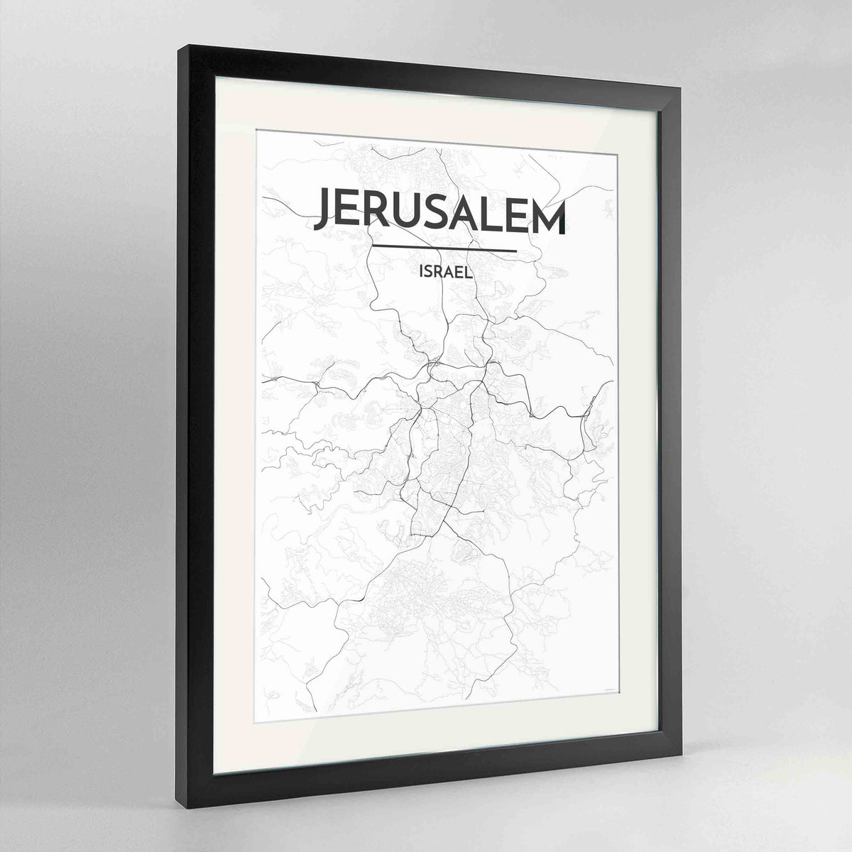 Framed Jerusalem Map Art Print 24x36&quot; Contemporary Black frame Point Two Design Group