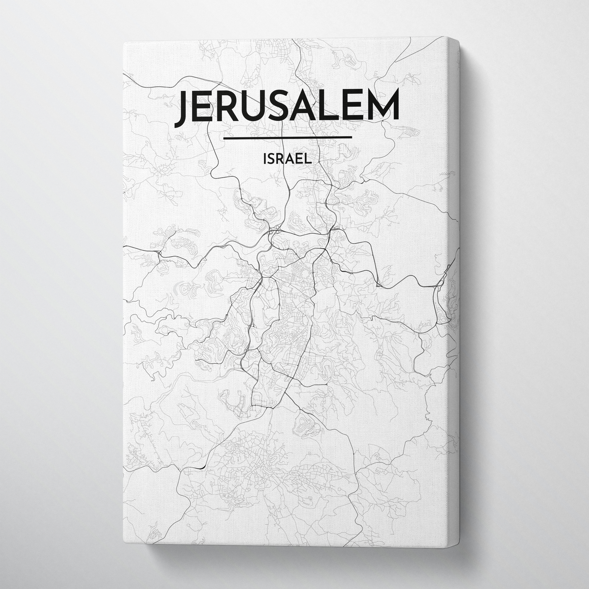 Jerusalem City Map Canvas Wrap - Point Two Design - Black &amp; White Print