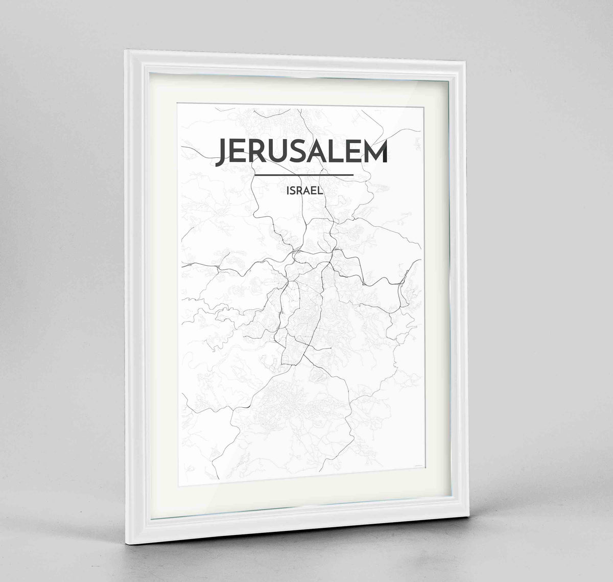Framed Jerusalem Map Art Print 24x36&quot; Traditional White frame Point Two Design Group