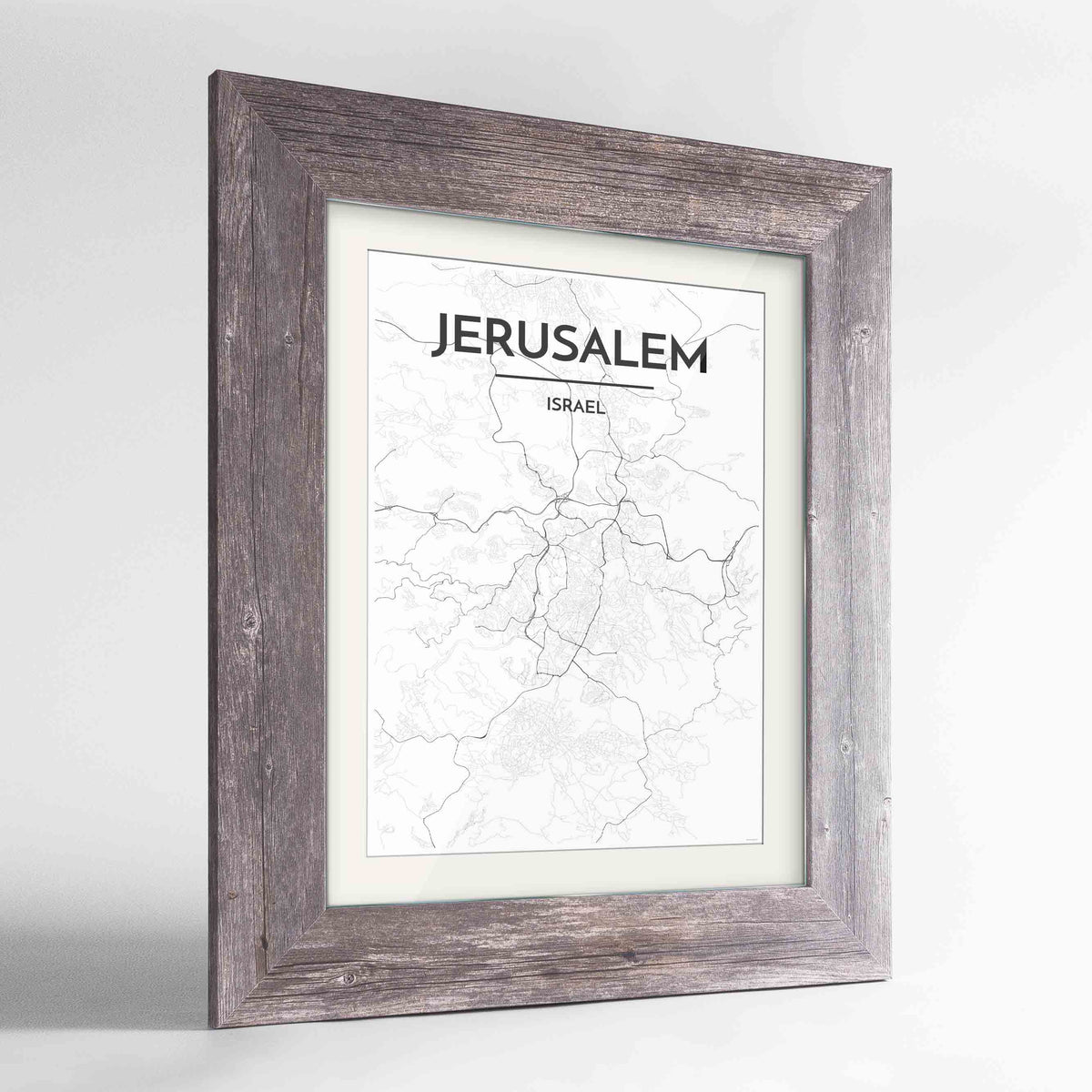 Framed Jerusalem Map Art Print 24x36&quot; Western Grey frame Point Two Design Group