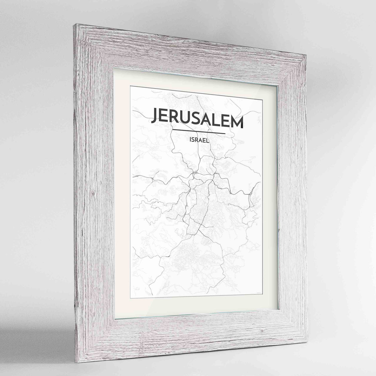 Framed Jerusalem Map Art Print 24x36&quot; Western White frame Point Two Design Group