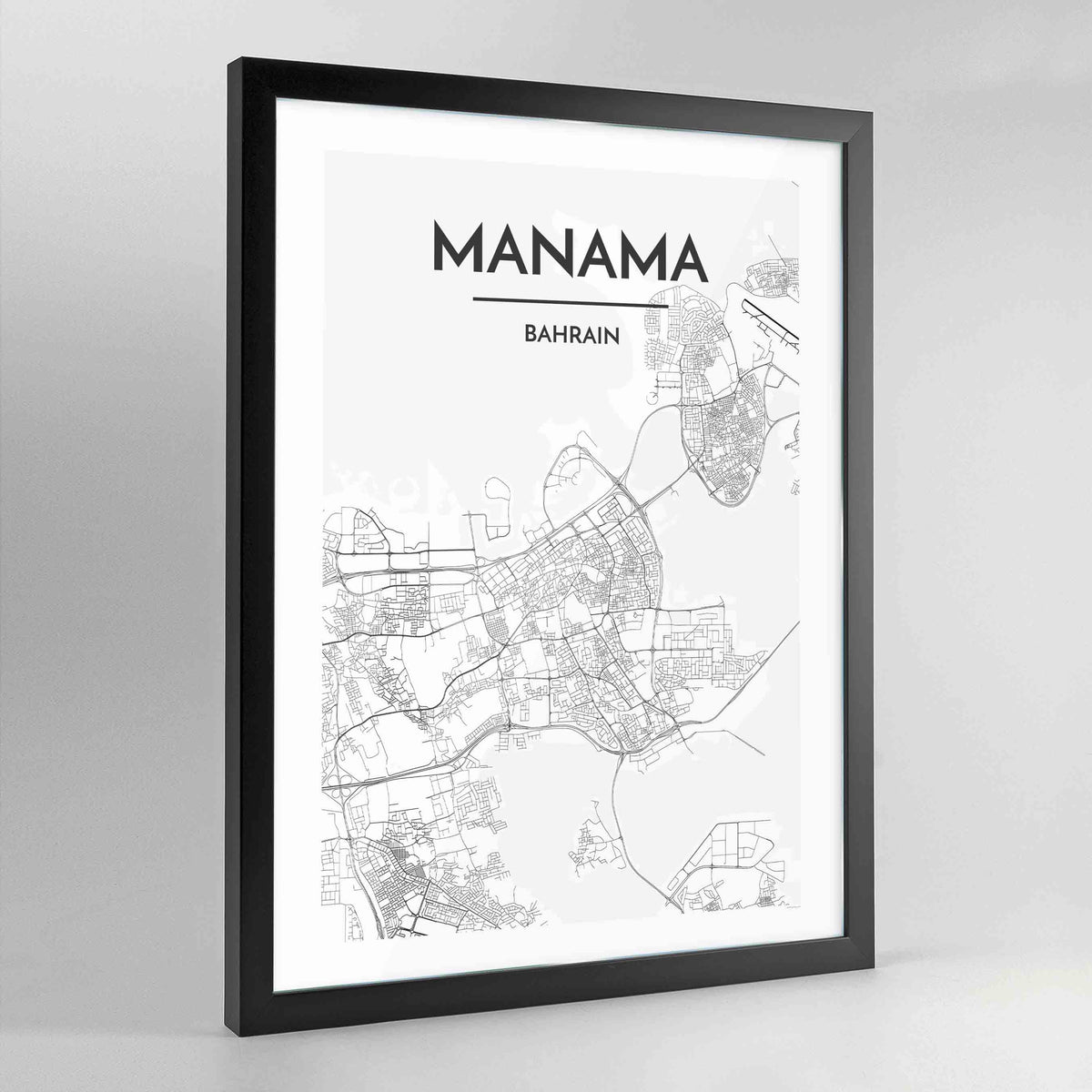 Manama Map Art Print - Framed