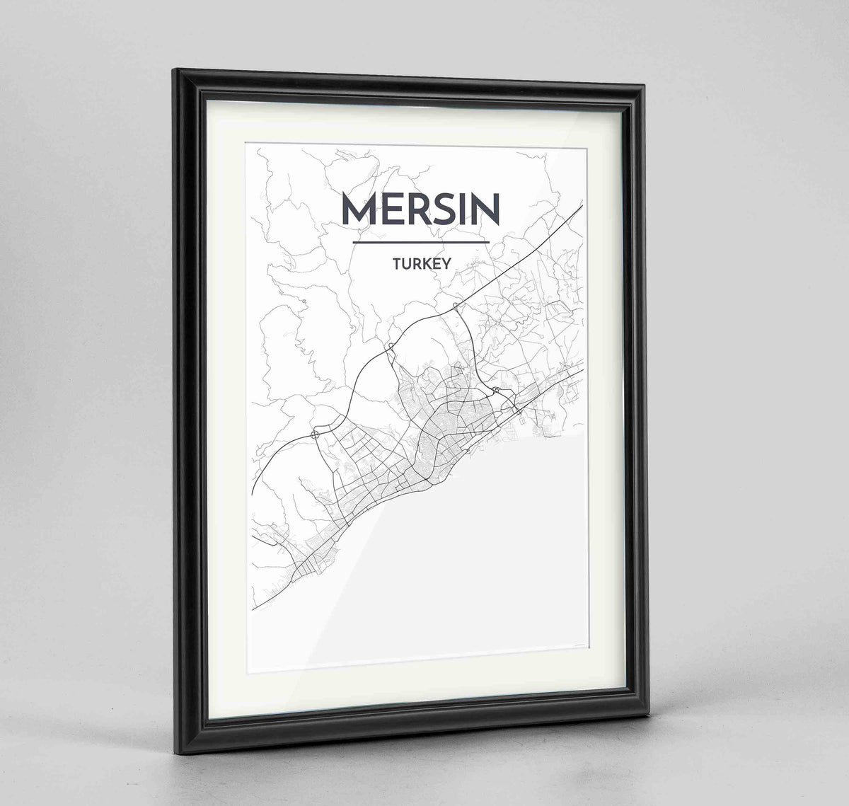 Framed Mersin Map Art Print 24x36&quot; Traditional Black frame Point Two Design Group