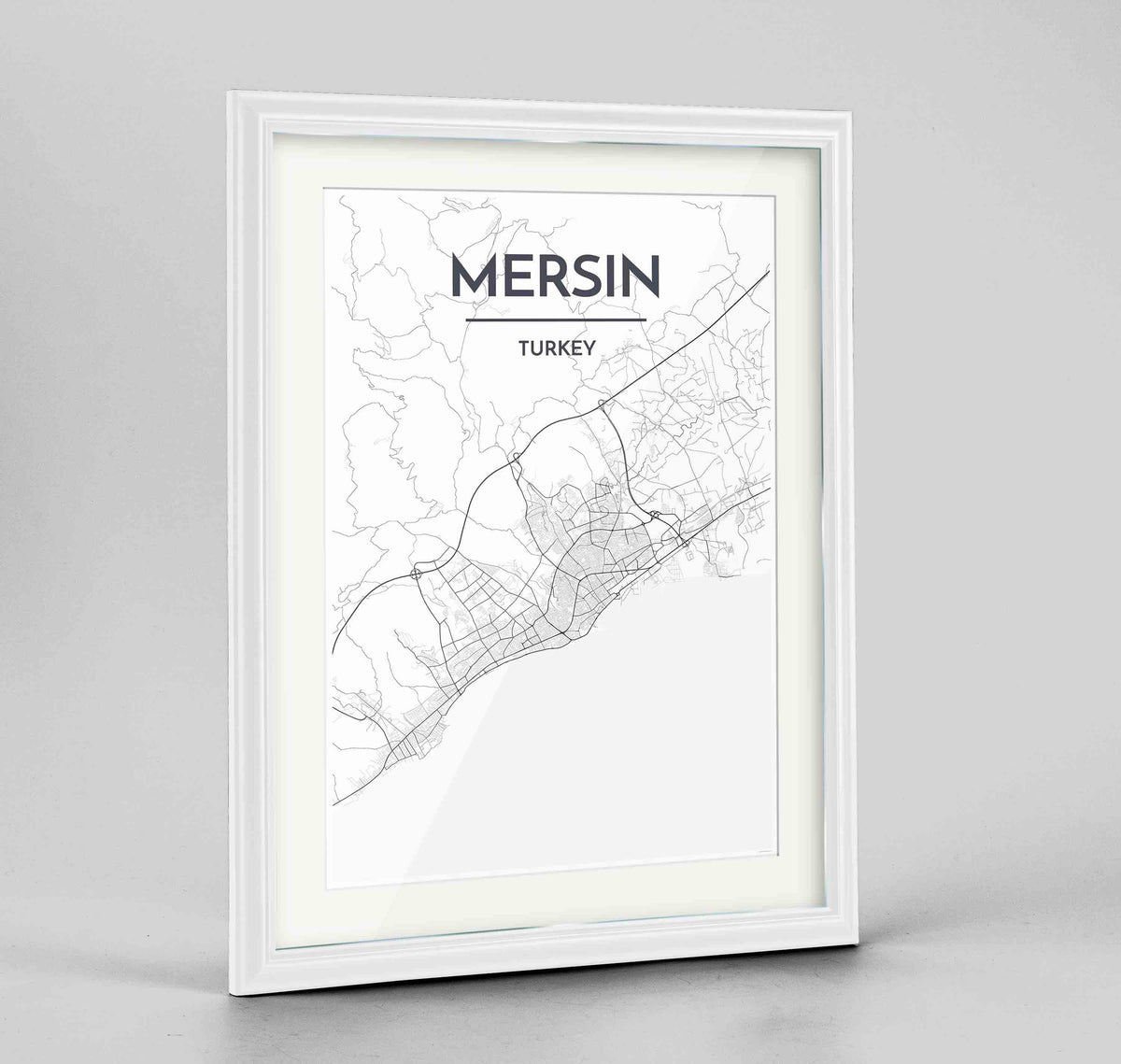 Framed Mersin Map Art Print 24x36&quot; Traditional White frame Point Two Design Group
