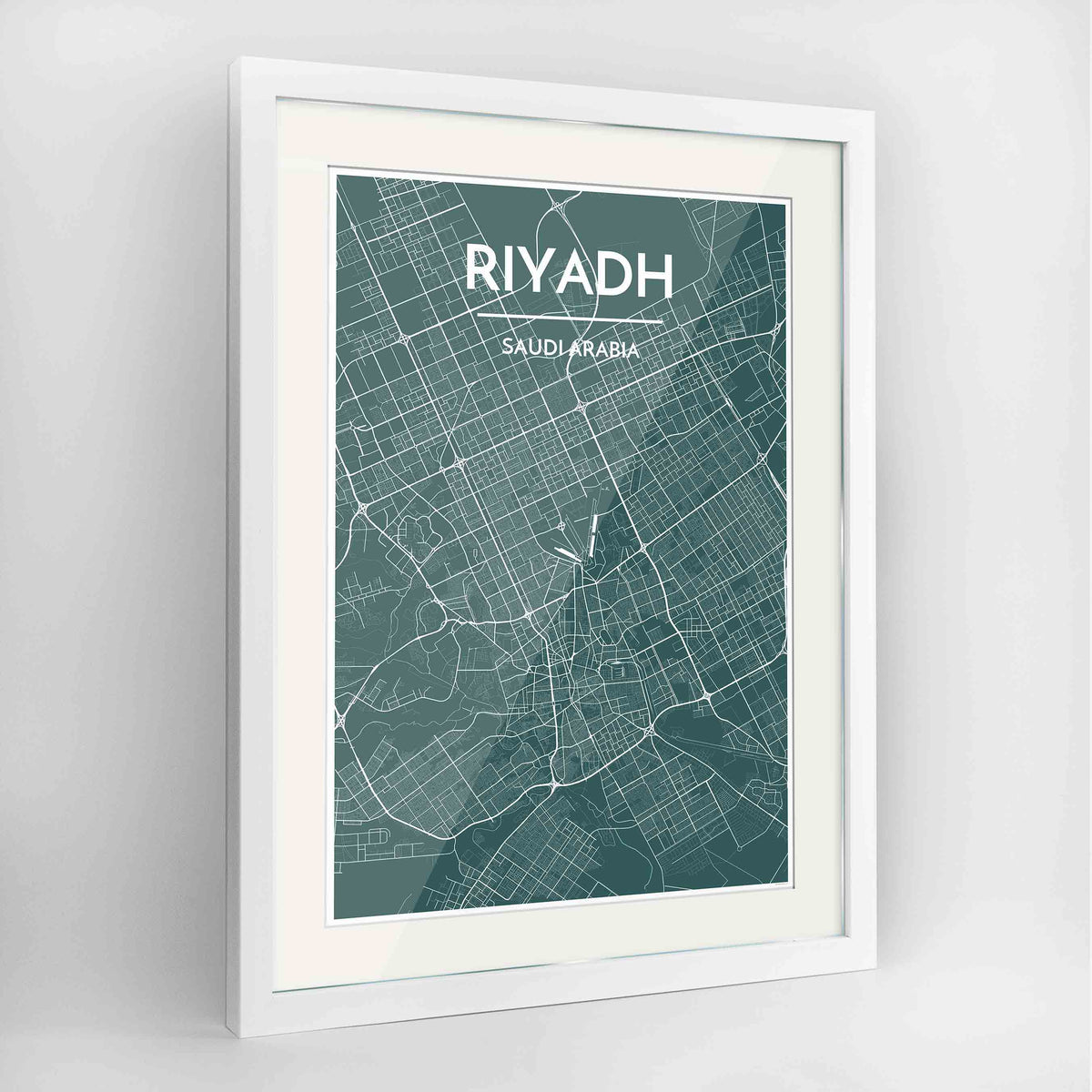 Framed Riyadh Map Art Print 24x36&quot; Contemporary White frame Point Two Design Group