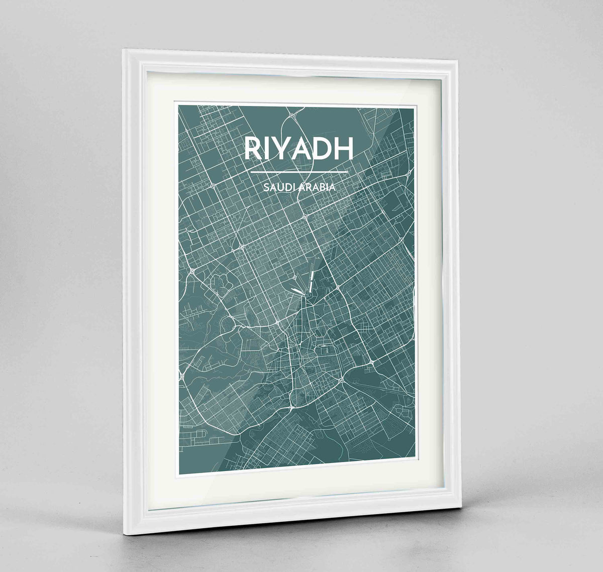 Framed Riyadh Map Art Print 24x36&quot; Traditional White frame Point Two Design Group
