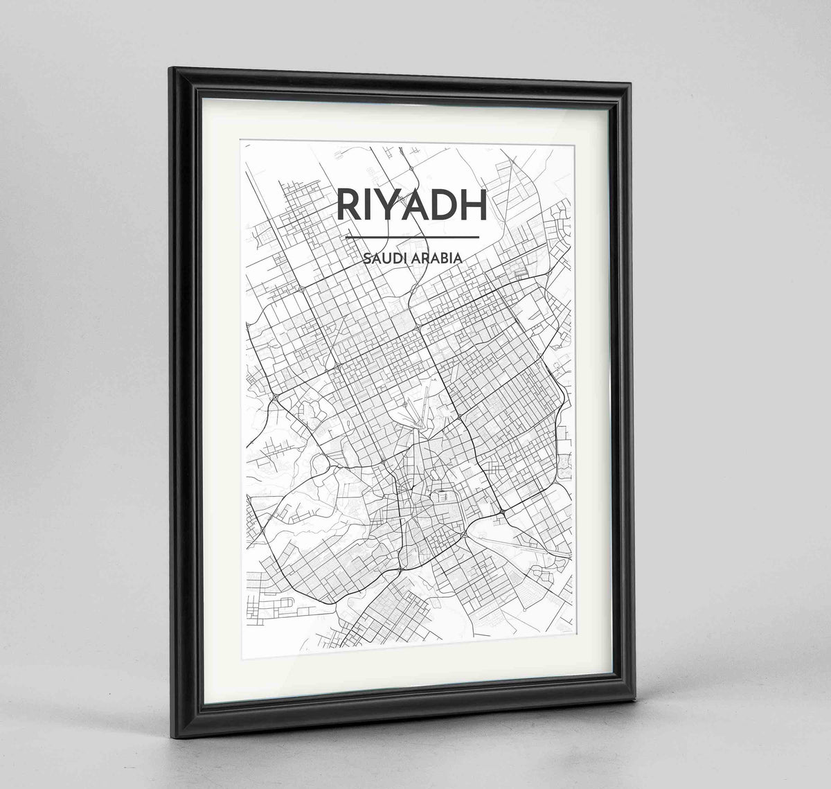 Framed Riyadh Map Art Print 24x36&quot; Traditional Black frame Point Two Design Group