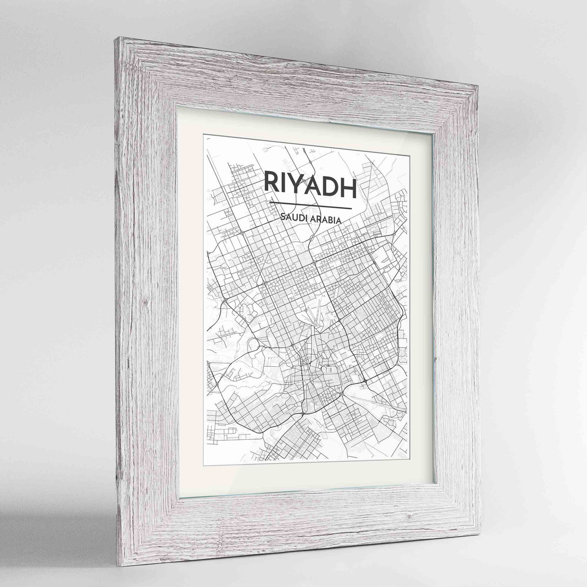 Framed Riyadh Map Art Print 24x36&quot; Western White frame Point Two Design Group