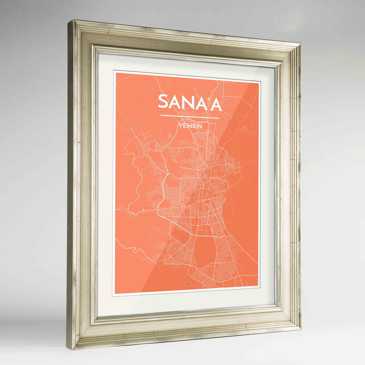 Framed Sana&#39;a Map Art Print 24x36&quot; Champagne frame Point Two Design Group