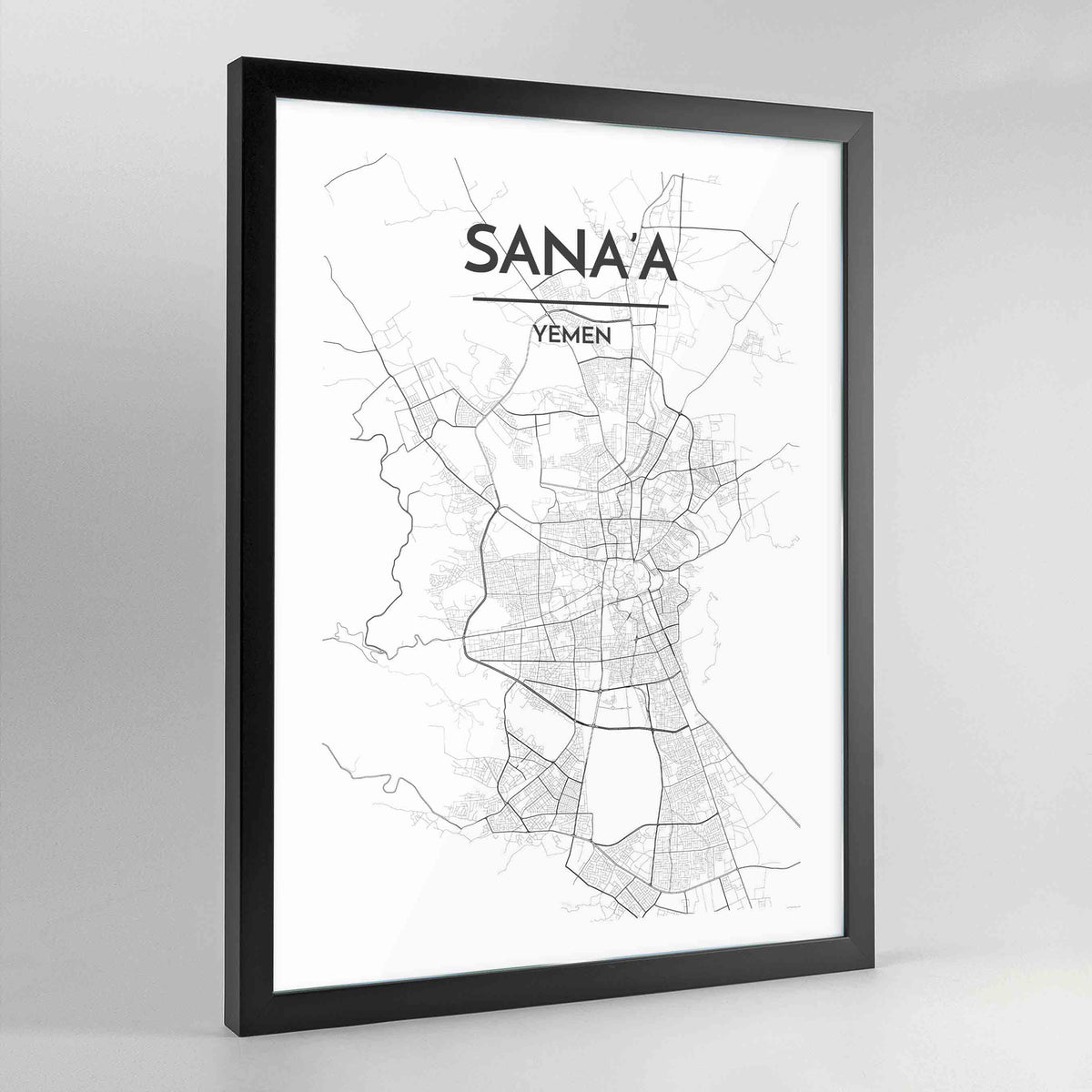 Sana&#39;a Map Art Print - Framed