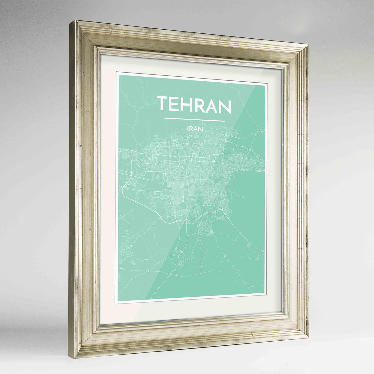 Framed Tehran Map Art Print 24x36&quot; Champagne frame Point Two Design Group