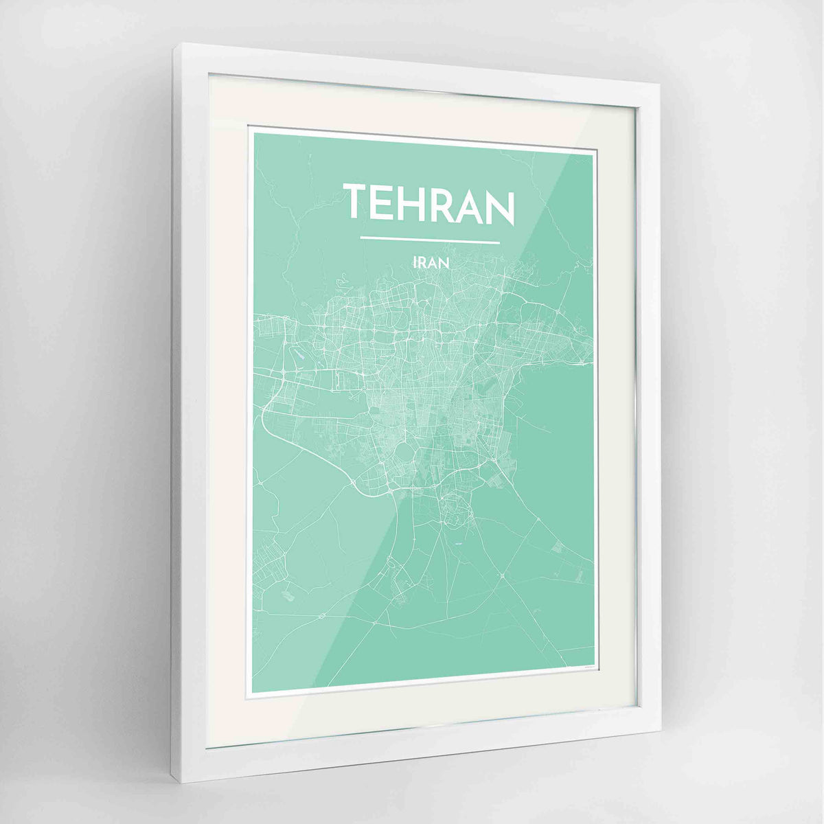 Framed Tehran Map Art Print 24x36&quot; Contemporary White frame Point Two Design Group