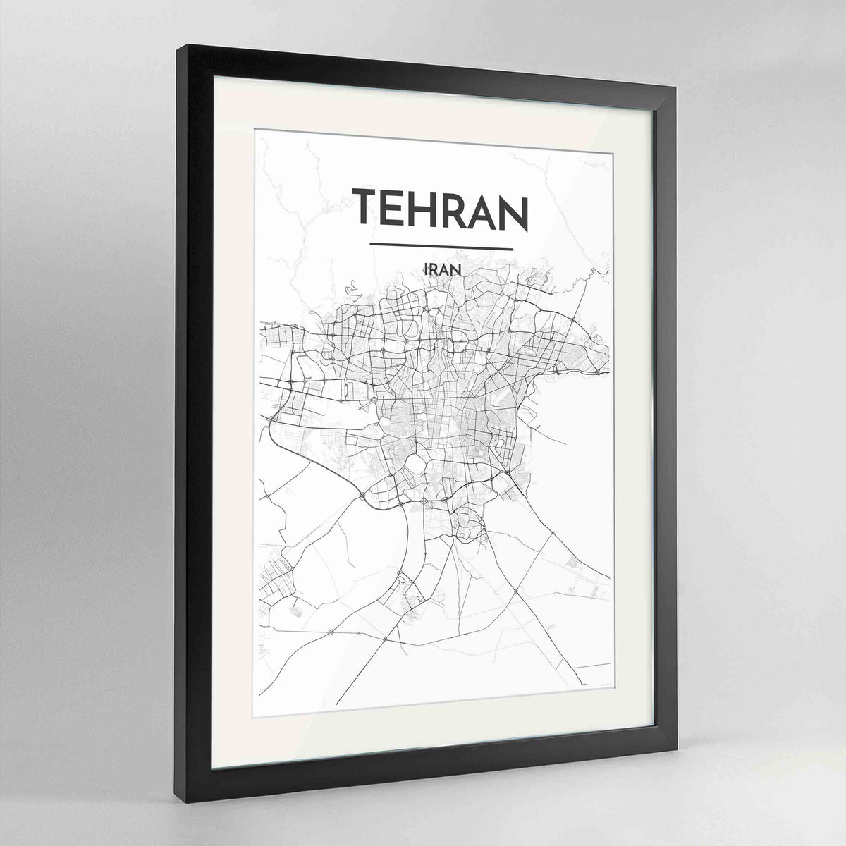 Framed Tehran Map Art Print 24x36&quot; Contemporary Black frame Point Two Design Group