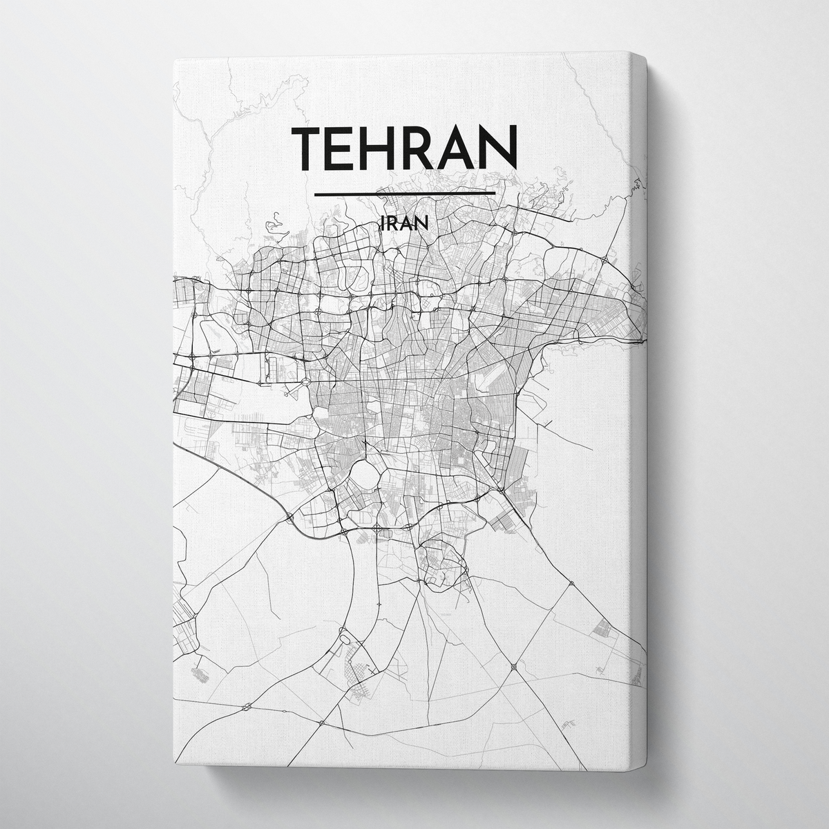 Tehran City Map Canvas Wrap - Point Two Design - Black &amp; White Print